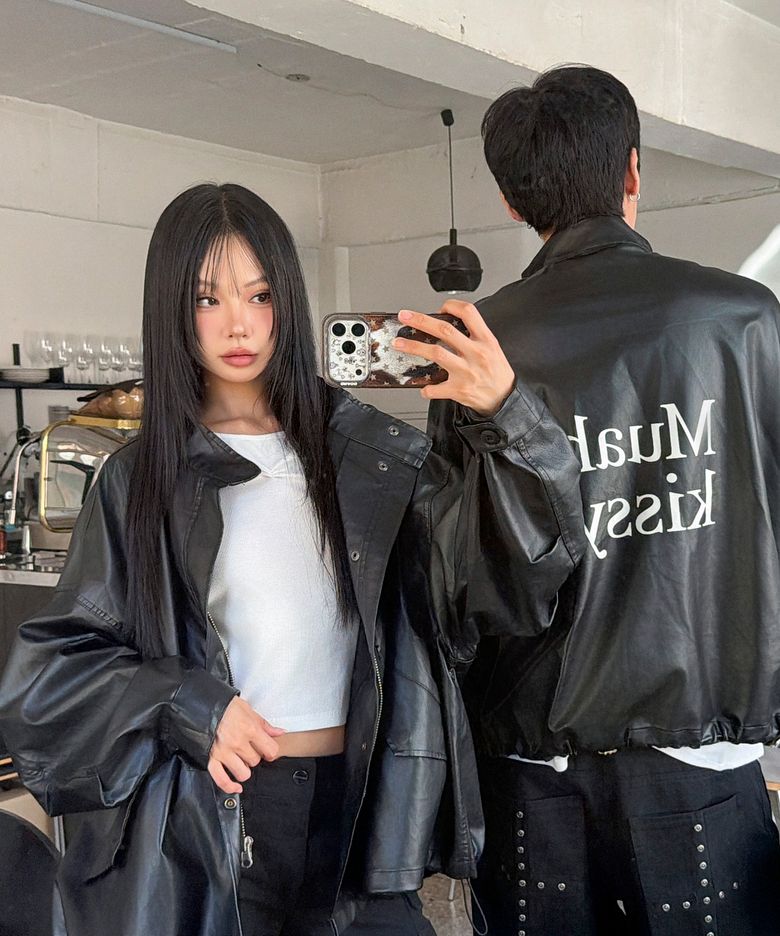 오버핏 레더 필드 자켓 [블랙]