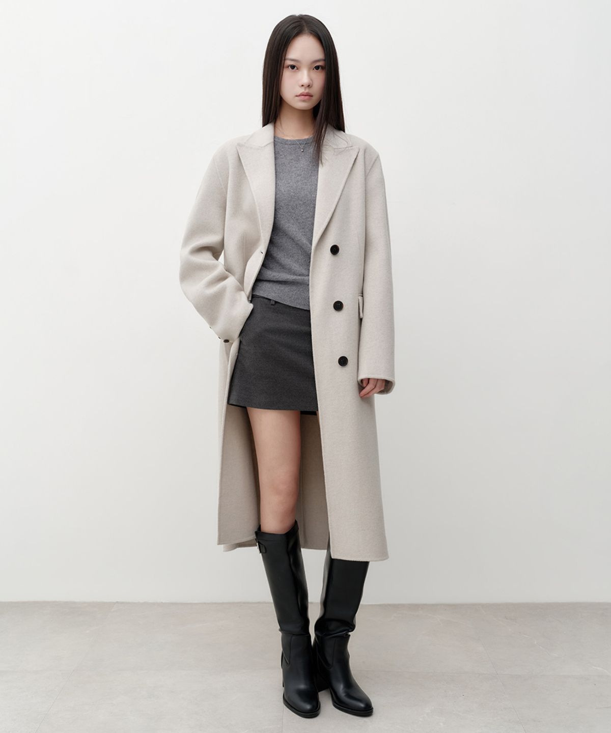 무신사 스탠다드 우먼(MUSINSA STANDARD WOMAN) 우먼즈 캐시미어 블렌드 핸드메이드 체스터 로브 코트 [오트밀]