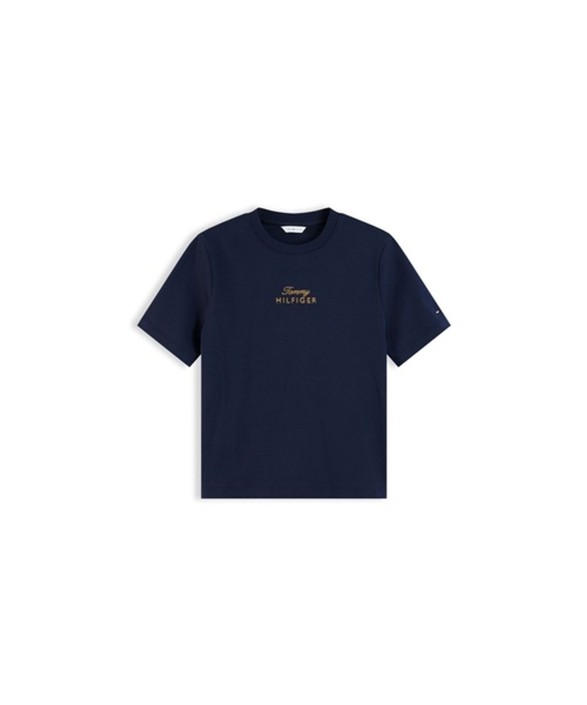 타미힐피거(TOMMY HILFIGER) 골드 스크립트 로고 크루넥 반팔 티셔츠 (T22G7TTO060WT1DW6)