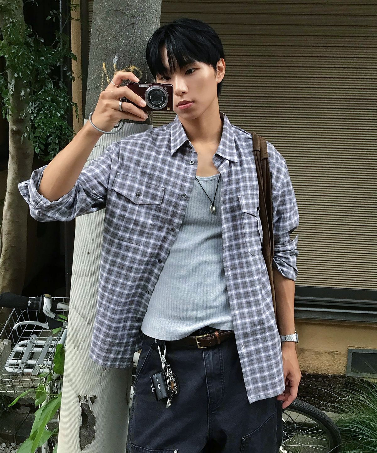 브랜디드(BRANDED) TWO POCKET CHECK SHIRT [BLUE BROWN]
