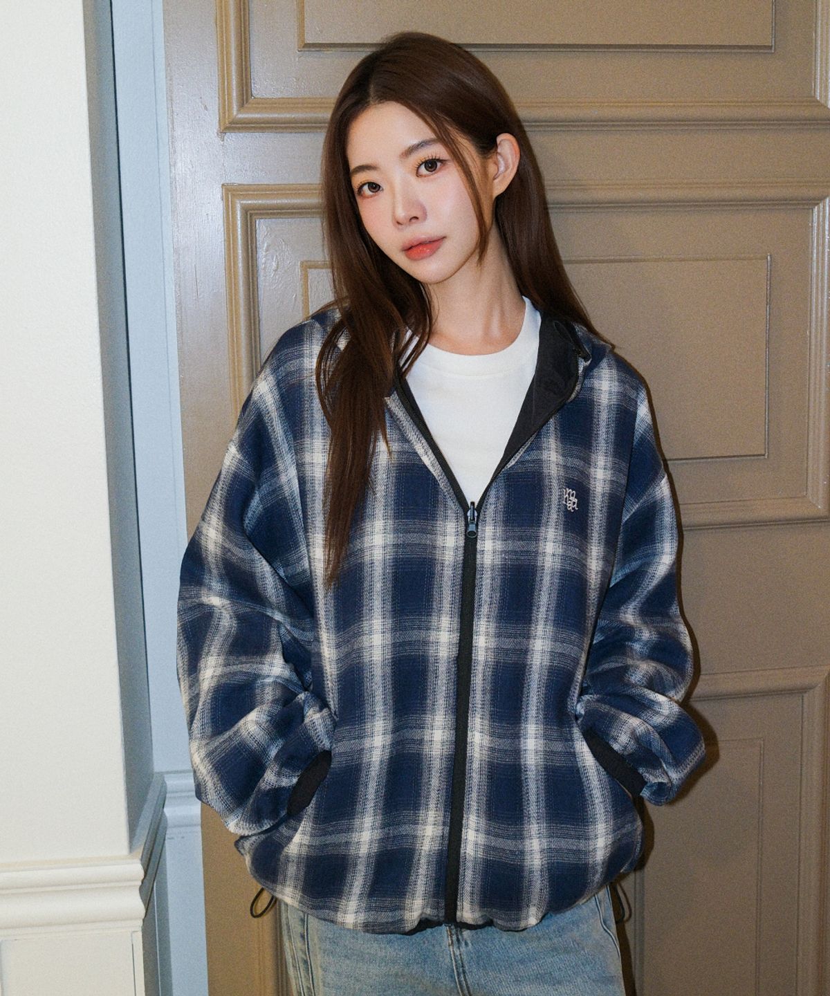 무아무아(MUAHMUAH) 리버시블 루즈핏 체크 후드자켓 [블랙]