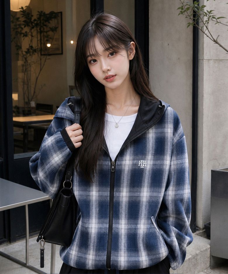 리버시블 루즈핏 체크 후드자켓 [블랙]