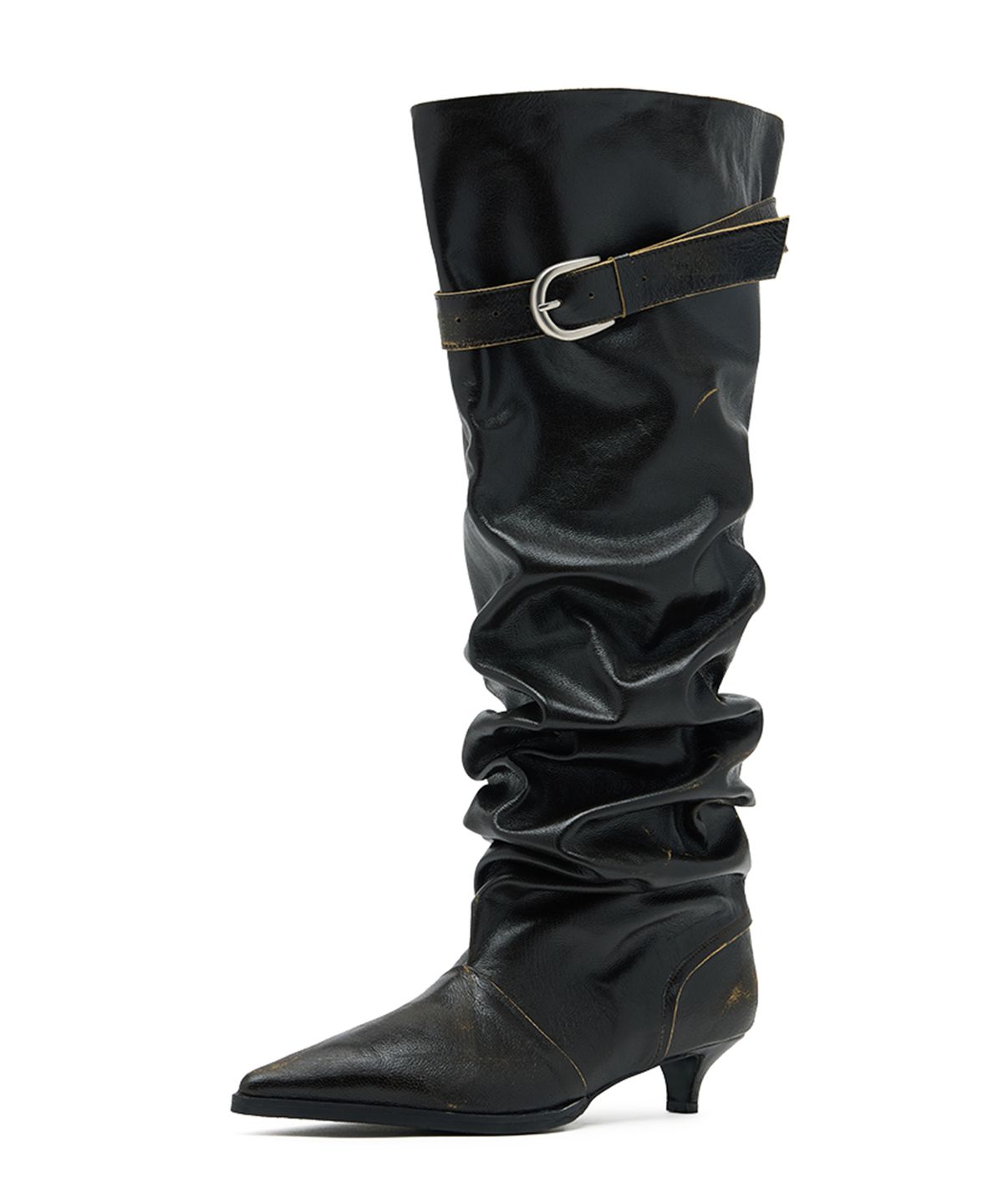 네거티브쓰리(NEGATIVETHREE) H-Kimera Knee-High Slouchy Long Boots_Olive Khaki