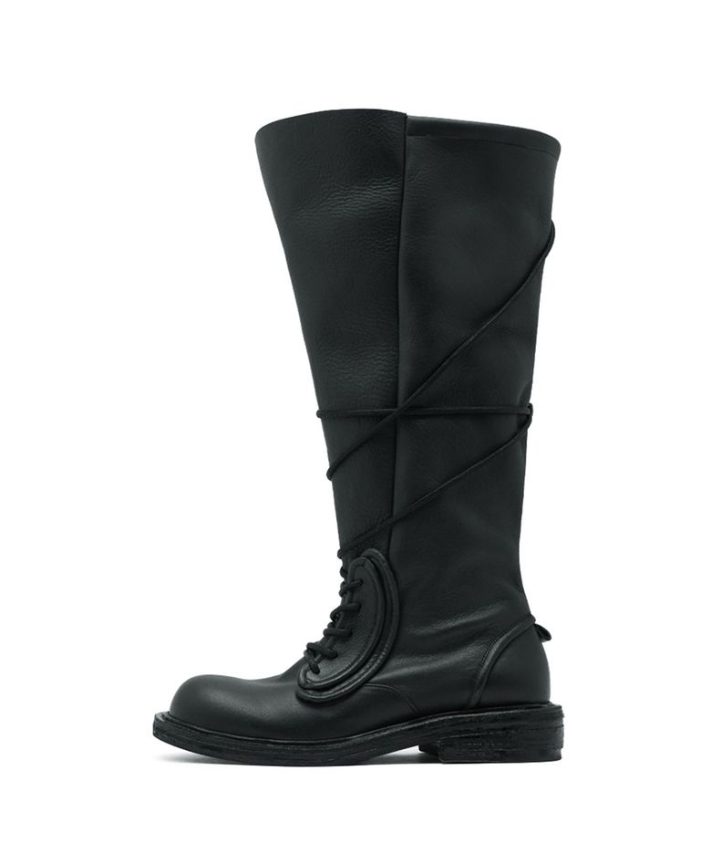 NO.2 Folded lace-up long boots_Black