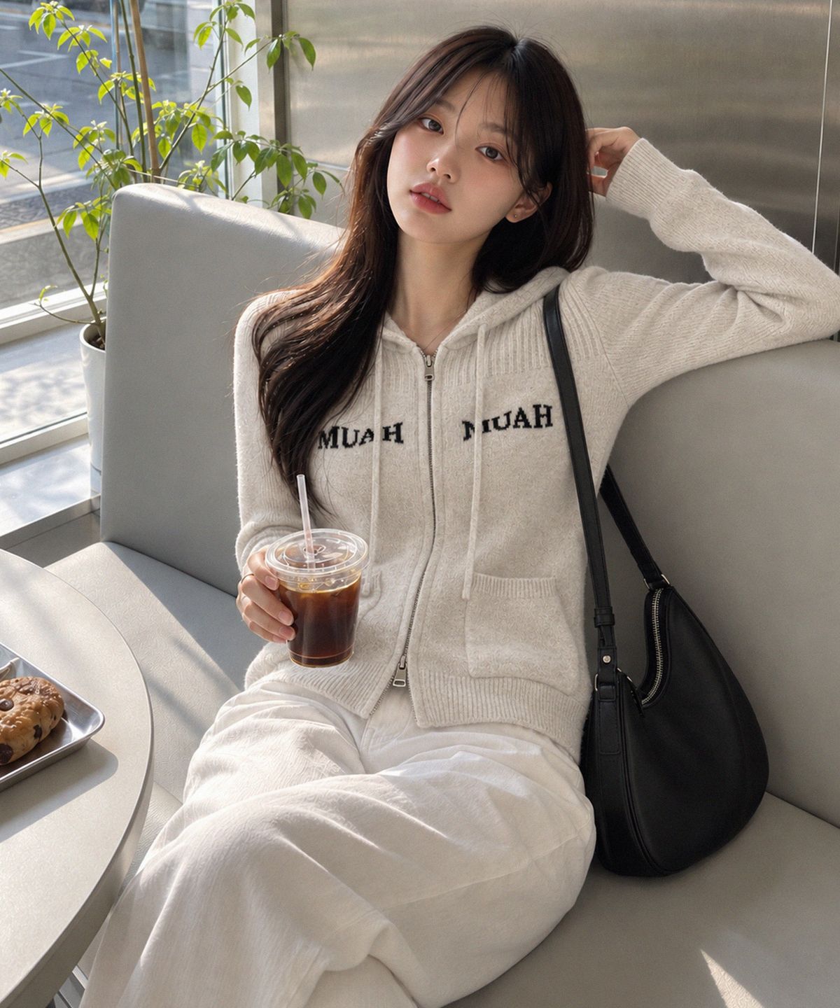 무아무아(MUAHMUAH) 자카드 니트 후드 집업 [오트밀]