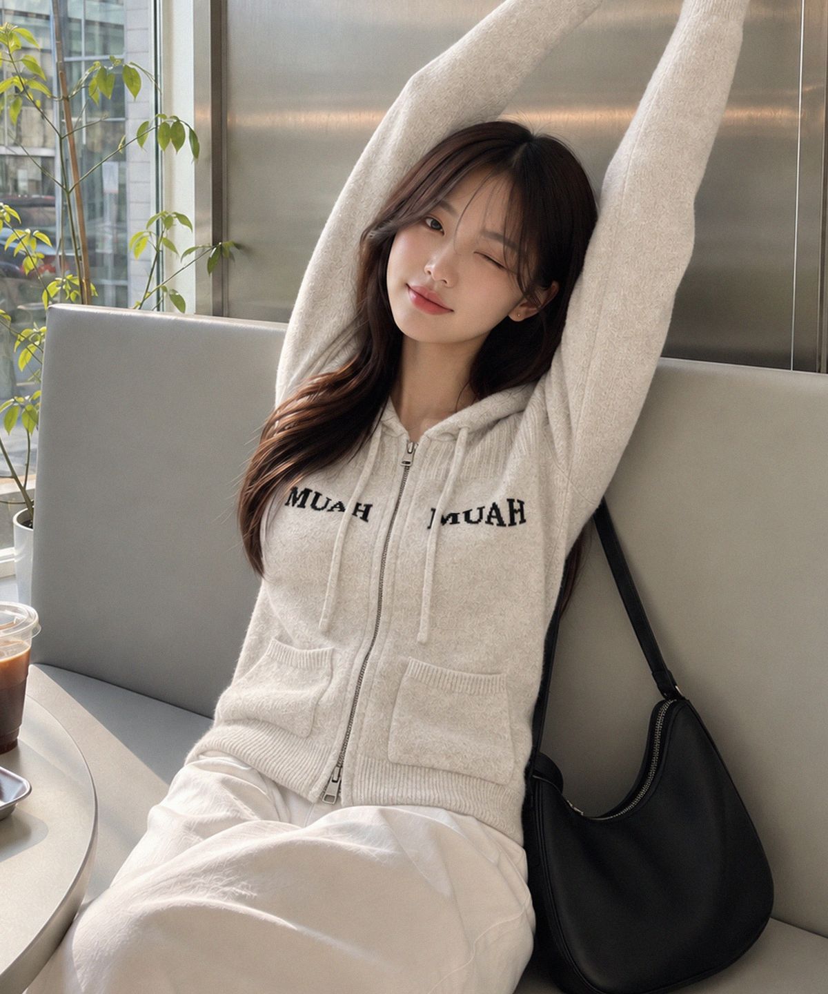무아무아(MUAHMUAH) 자카드 니트 후드 집업 [오트밀]