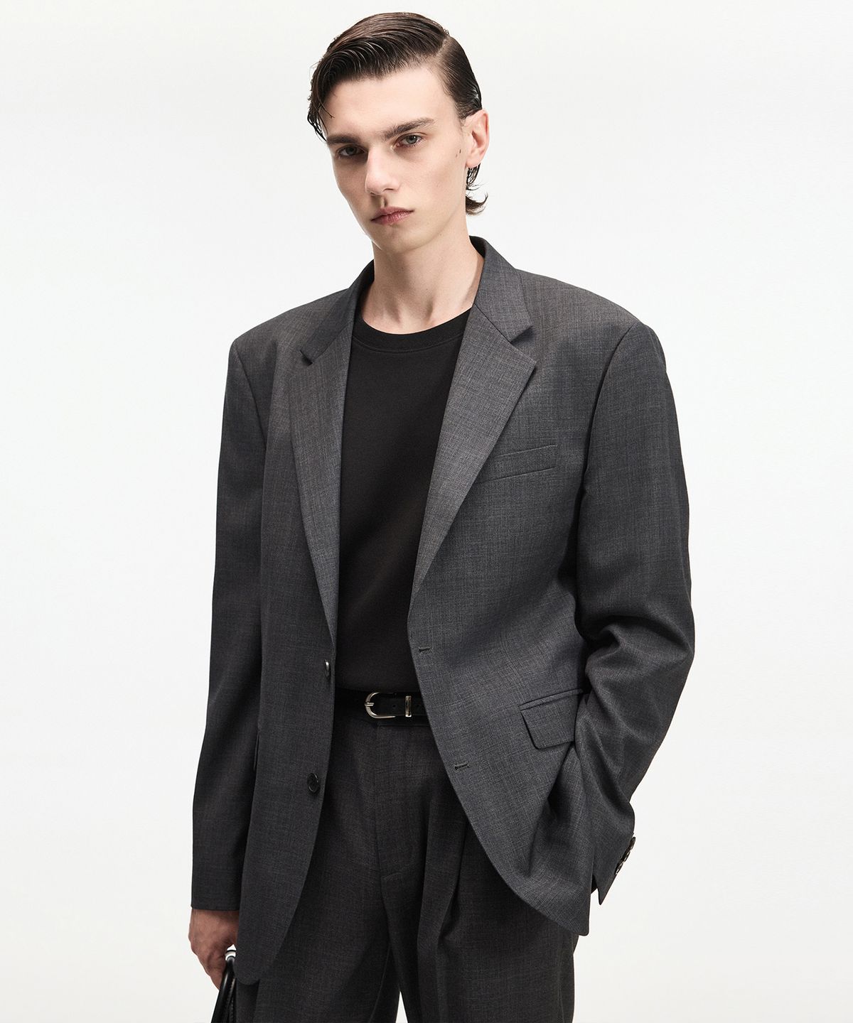 티엔지티(TNGT) [SET] Wool-Blend Comfort Set-Up Jacket&Tapered-Fit Pants(Charcoal) 0TJA6F100G2