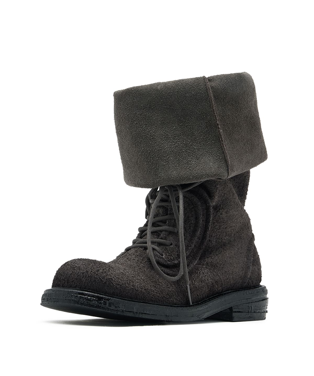 네거티브쓰리(NEGATIVETHREE) NO.2 Folded lace-up long boots_Buffalo Charcoal