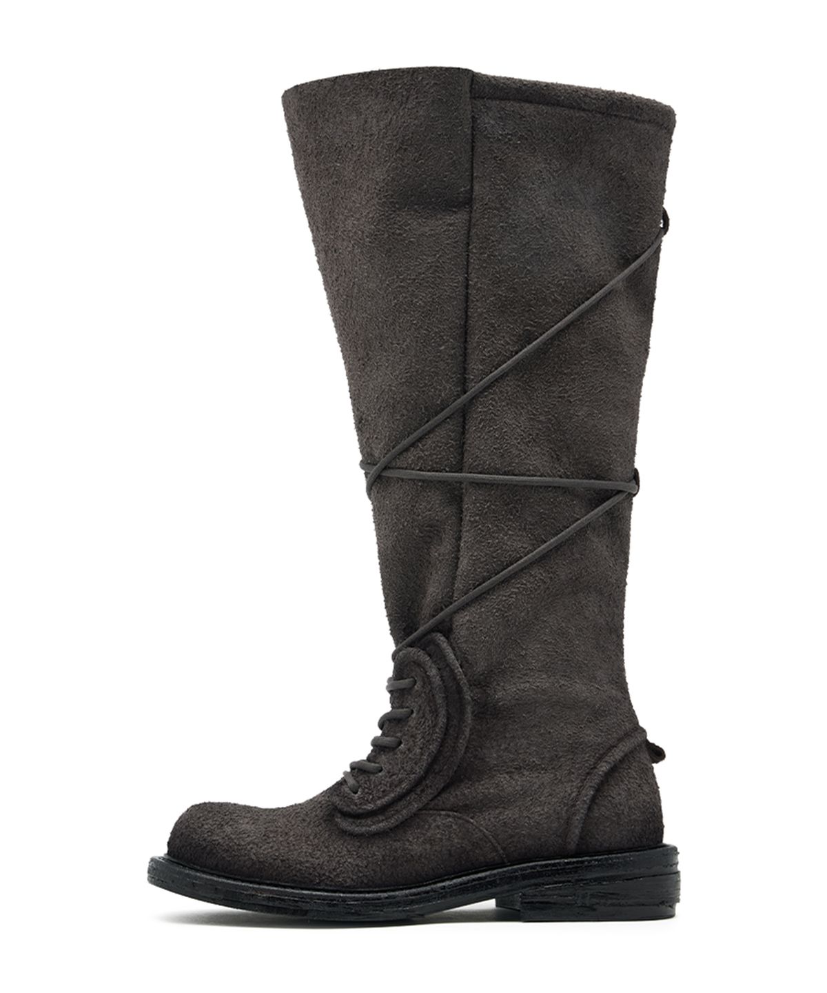 네거티브쓰리(NEGATIVETHREE) NO.2 Folded lace-up long boots_Buffalo Charcoal