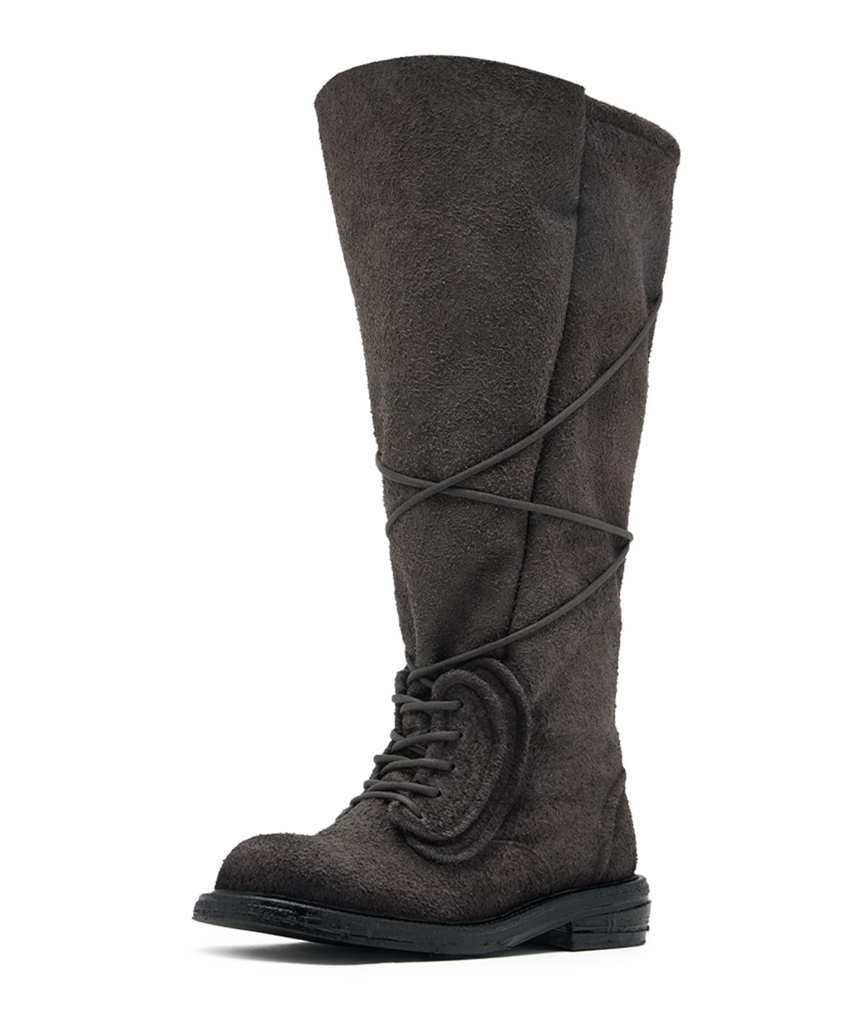 네거티브쓰리(NEGATIVETHREE) NO.2 Folded lace-up long boots_Buffalo Charcoal