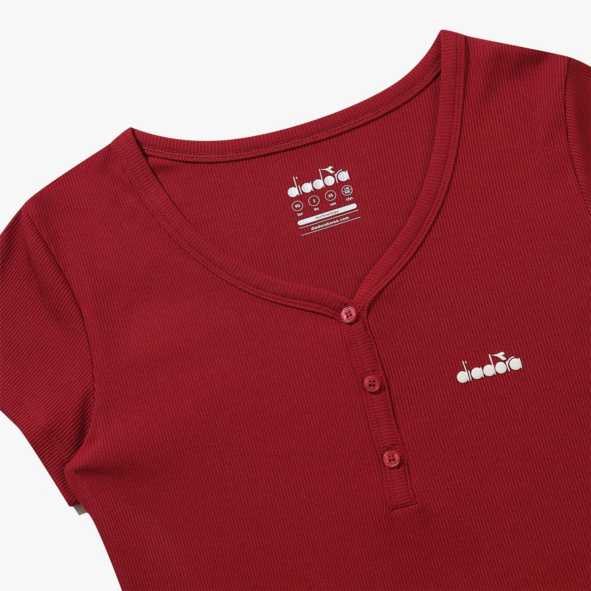 디아도라(diadora) 헨리넥 슬림 반팔 티셔츠 RED