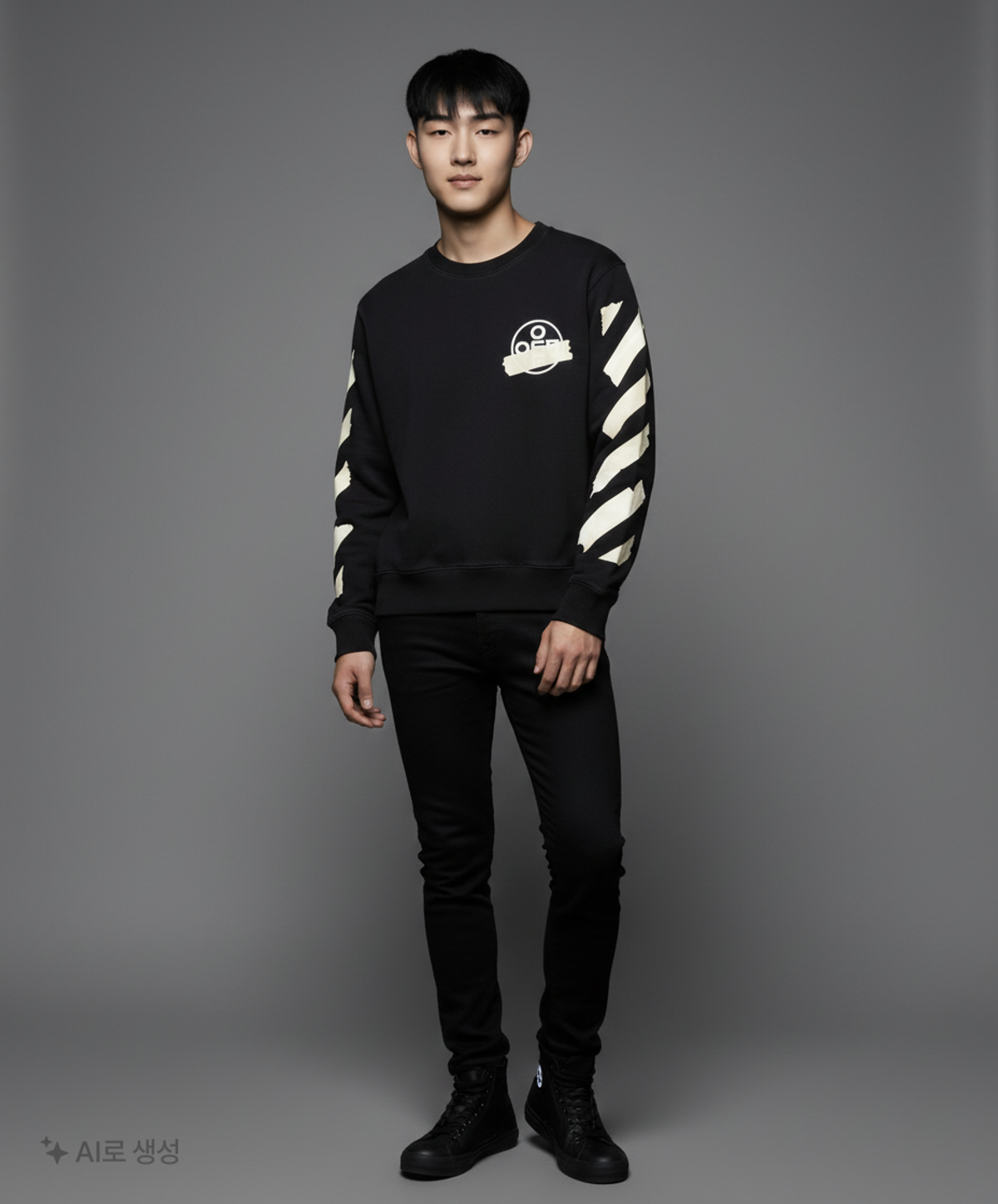 오프화이트(OFF-WHITE) 20SS 테이프 에로우 슬림 크루넥 맨투맨 M
