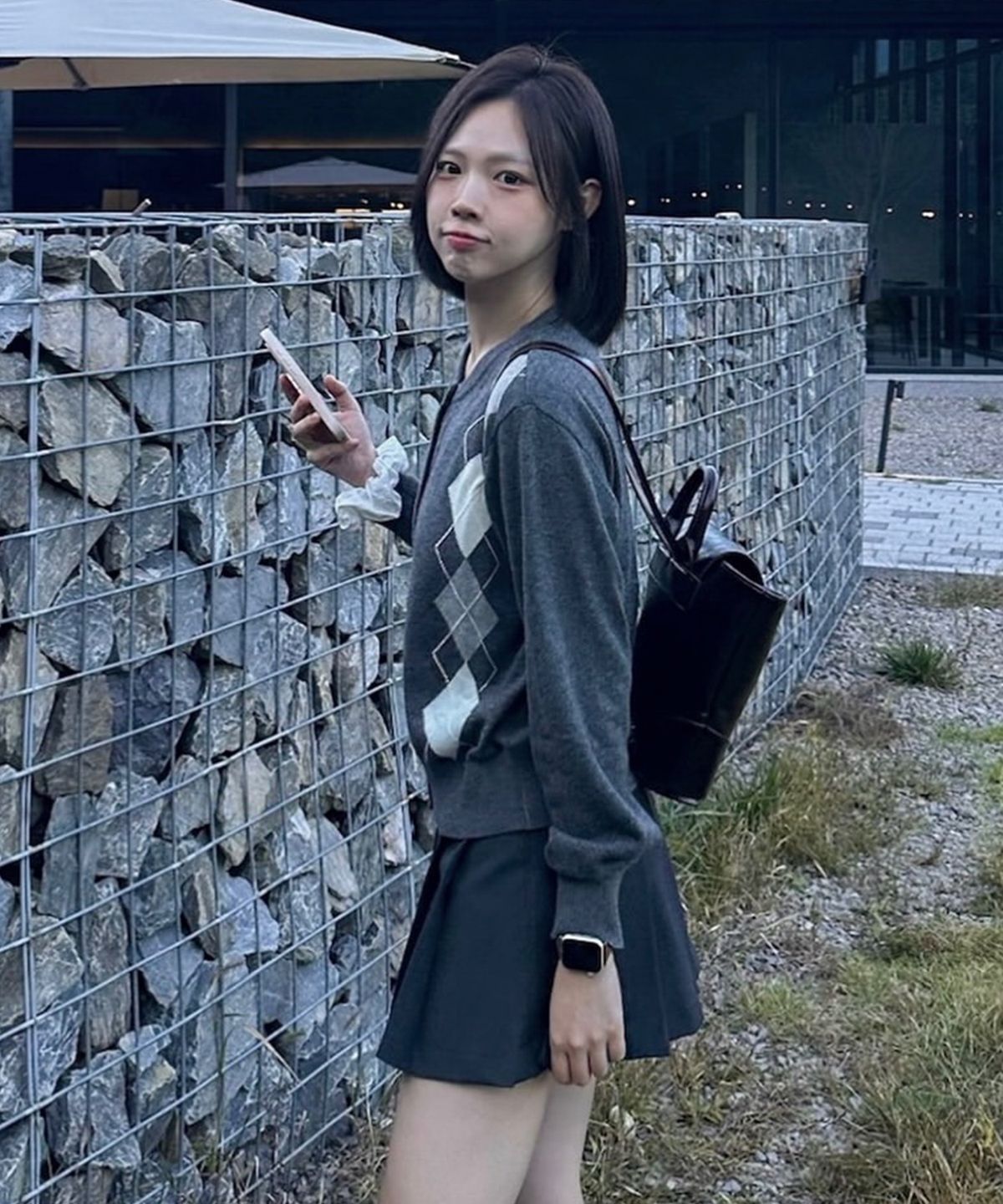 레프트서울(LEFTSEOUL) 캐시미어 블렌드 헤리티지 아가일 가디건 [차콜]
