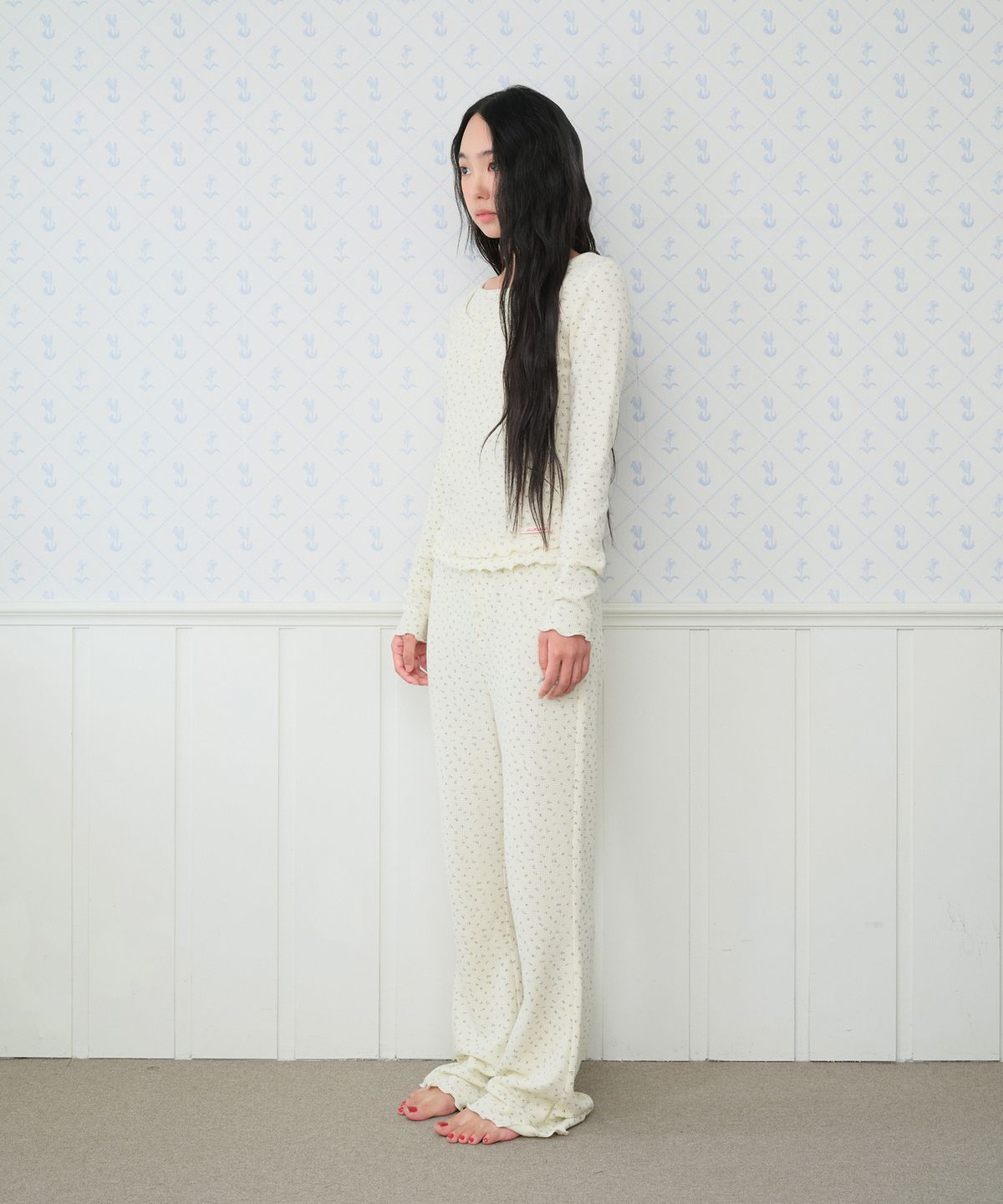 아메스 월드와이드(AMES-WORLDWIDE) CLASSIC FLOWER BOOT CUT PANTS CREAM