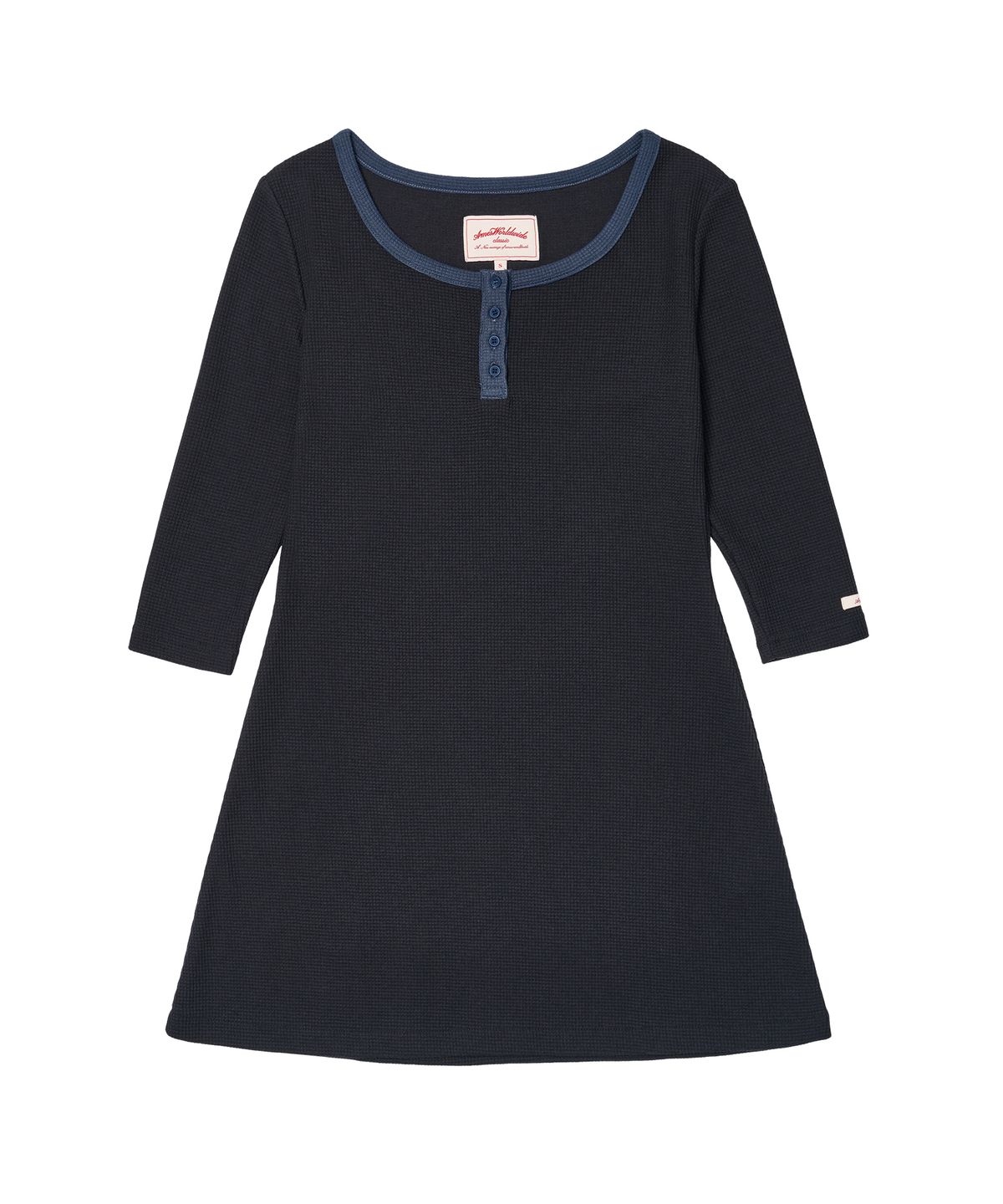 아메스 월드와이드(AMES-WORLDWIDE) CLASSIC WAFFLE HENLEY NECK DRESS NAVY