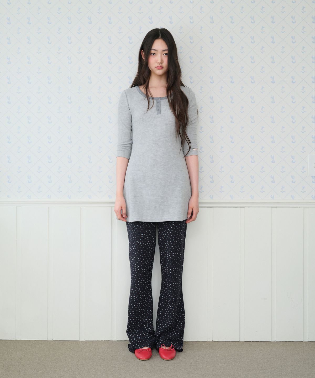 아메스 월드와이드(AMES-WORLDWIDE) CLASSIC WAFFLE HENLEY NECK DRESS GREY