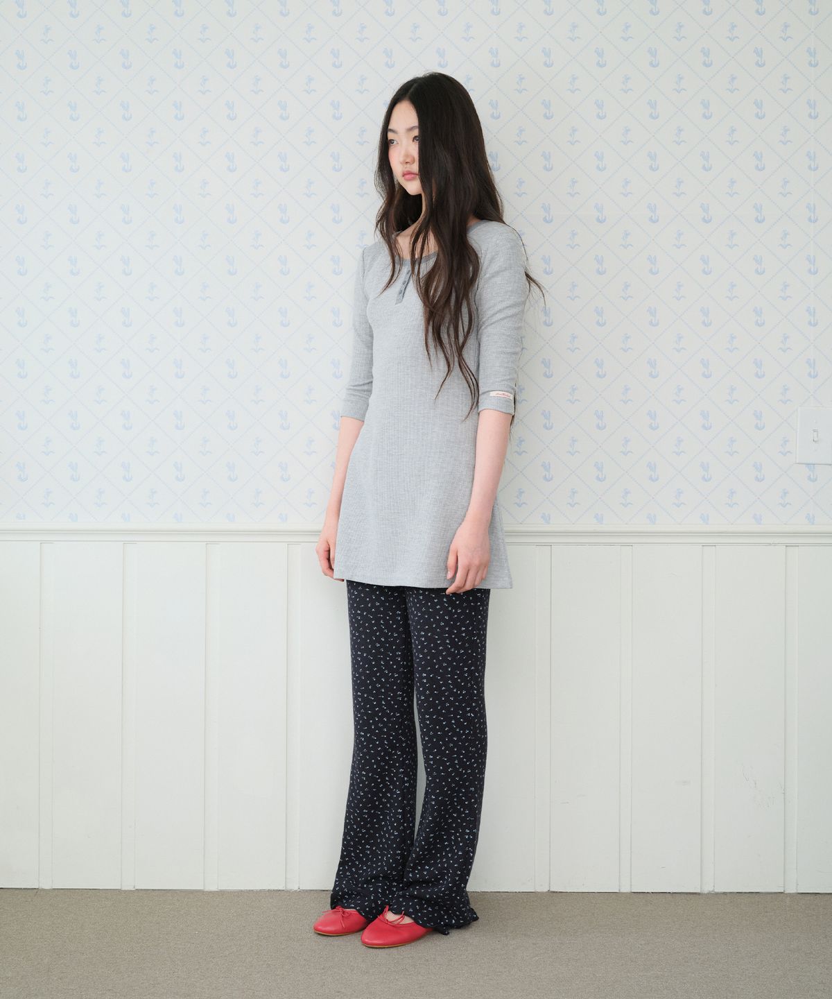 아메스 월드와이드(AMES-WORLDWIDE) CLASSIC WAFFLE HENLEY NECK DRESS GREY