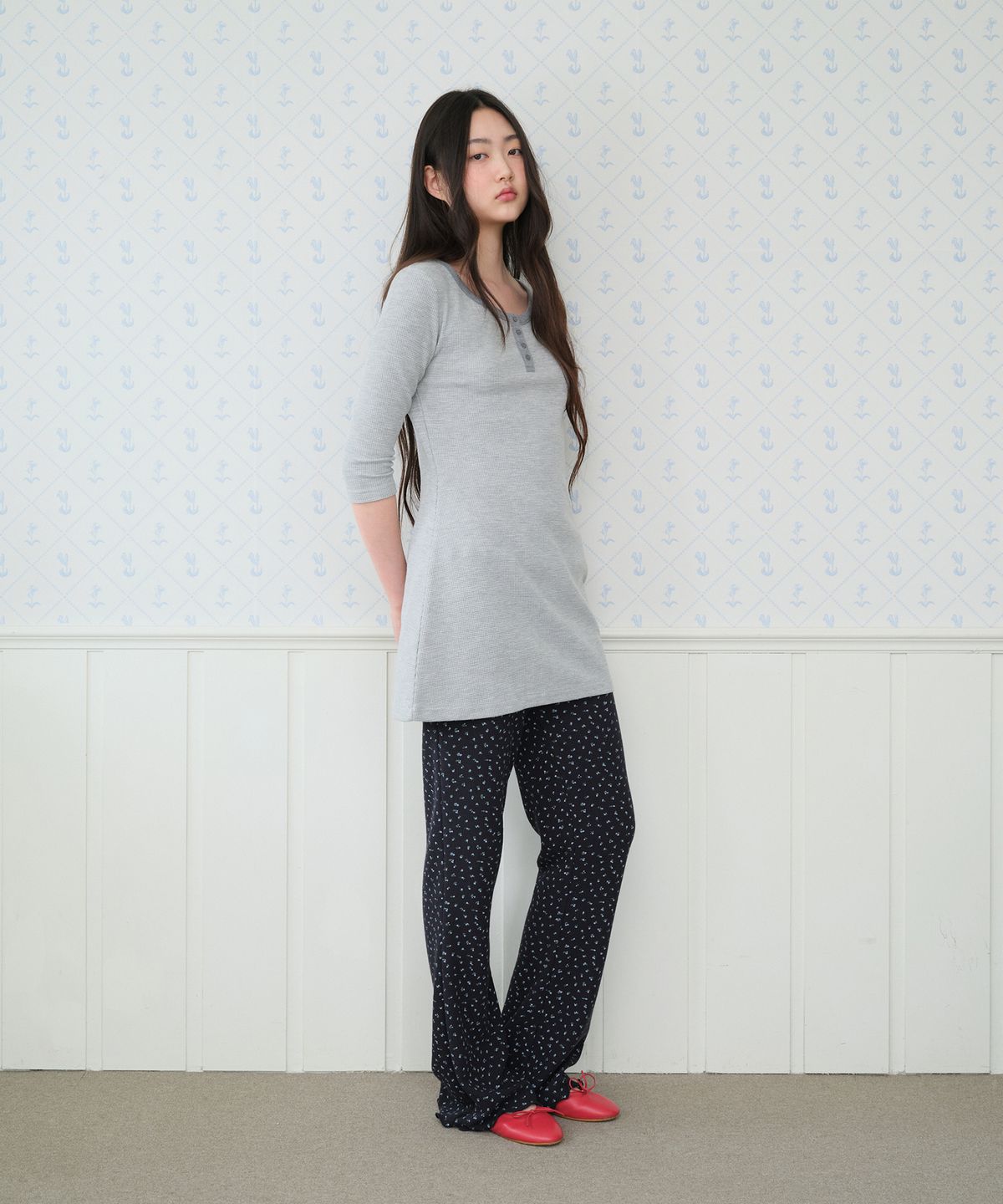 아메스 월드와이드(AMES-WORLDWIDE) CLASSIC WAFFLE HENLEY NECK DRESS GREY