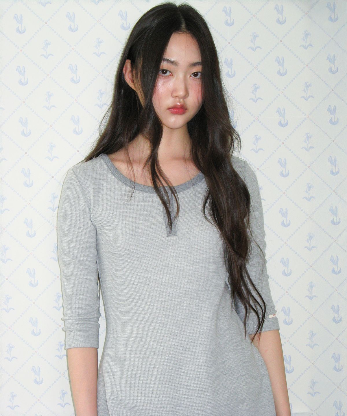 아메스 월드와이드(AMES-WORLDWIDE) CLASSIC WAFFLE HENLEY NECK DRESS GREY