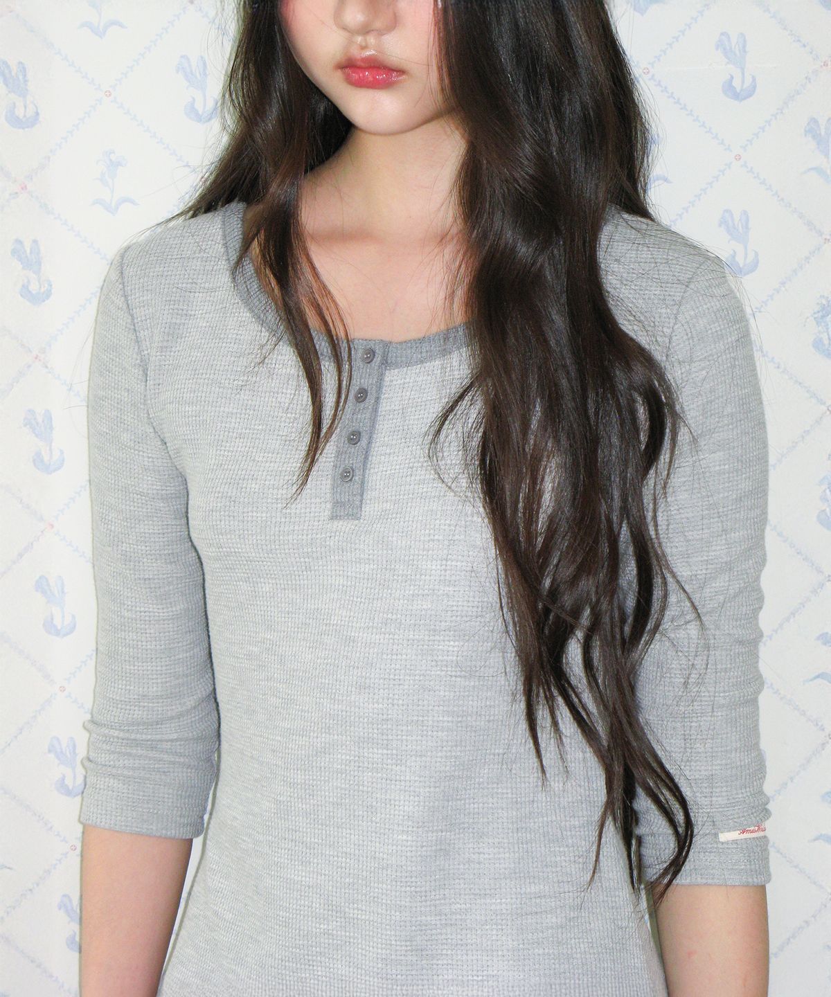 아메스 월드와이드(AMES-WORLDWIDE) CLASSIC WAFFLE HENLEY NECK DRESS GREY