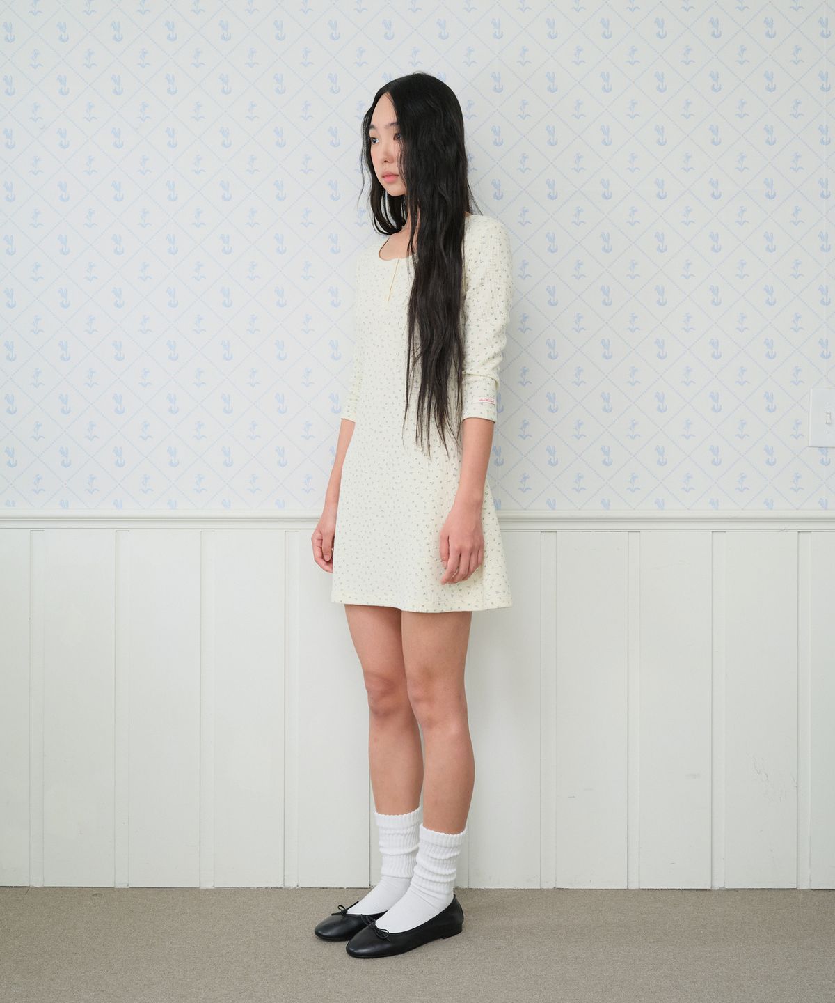 아메스 월드와이드(AMES-WORLDWIDE) CLASSIC WAFFLE HENLEY NECK DRESS CREAM