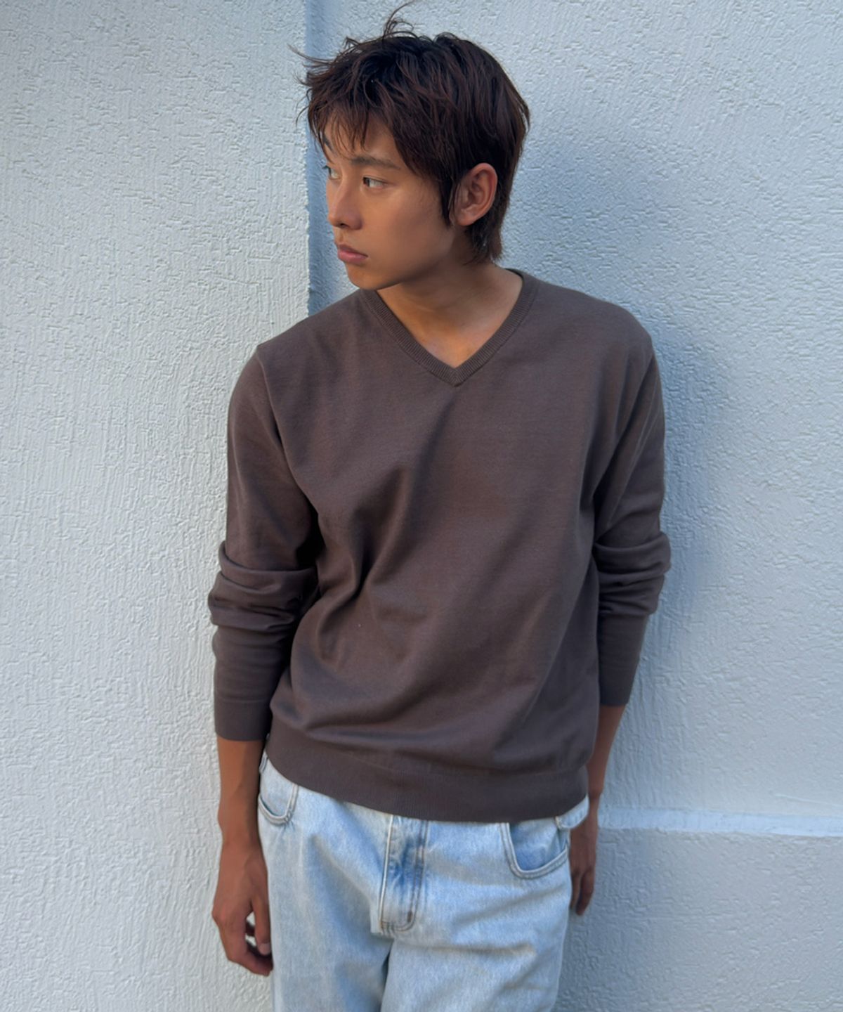 웬즈데이오아시스(WEDNESDAY OASIS) 워셔블 소프트 브이넥 니트_KHAKI BROWN(WCB6KN104)
