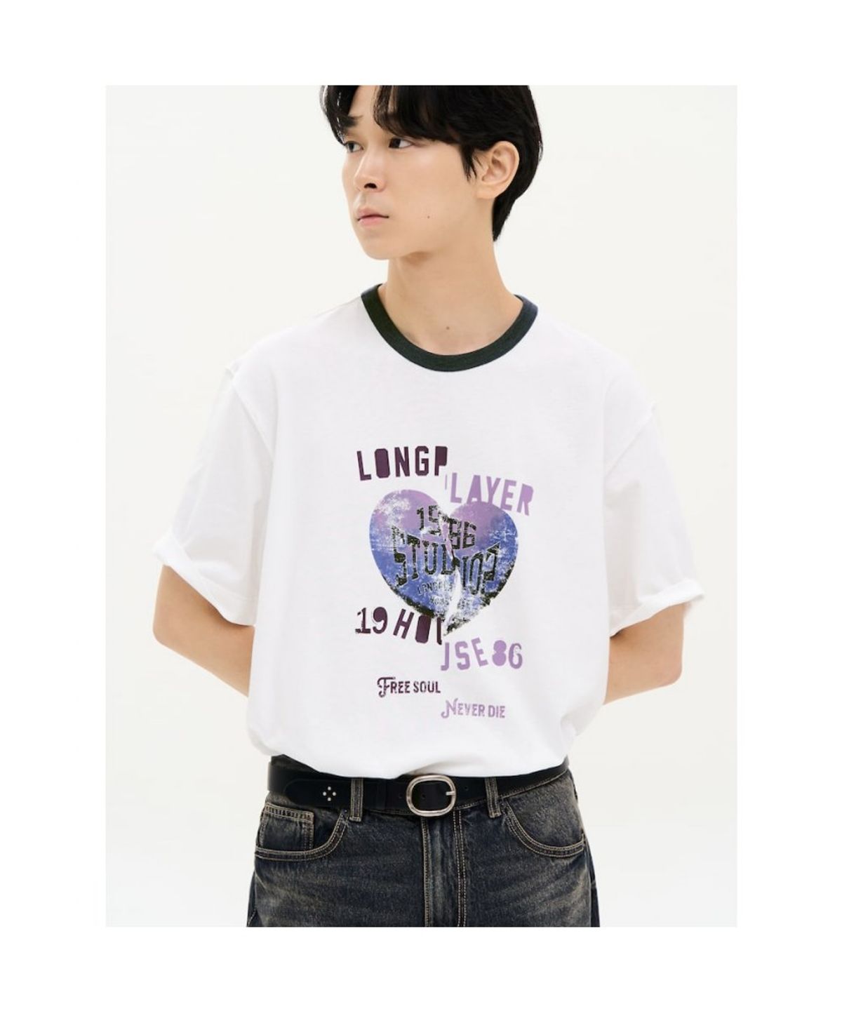 에잇세컨즈(8SECONDS) 브로큰 하트 링거 티셔츠  화이트