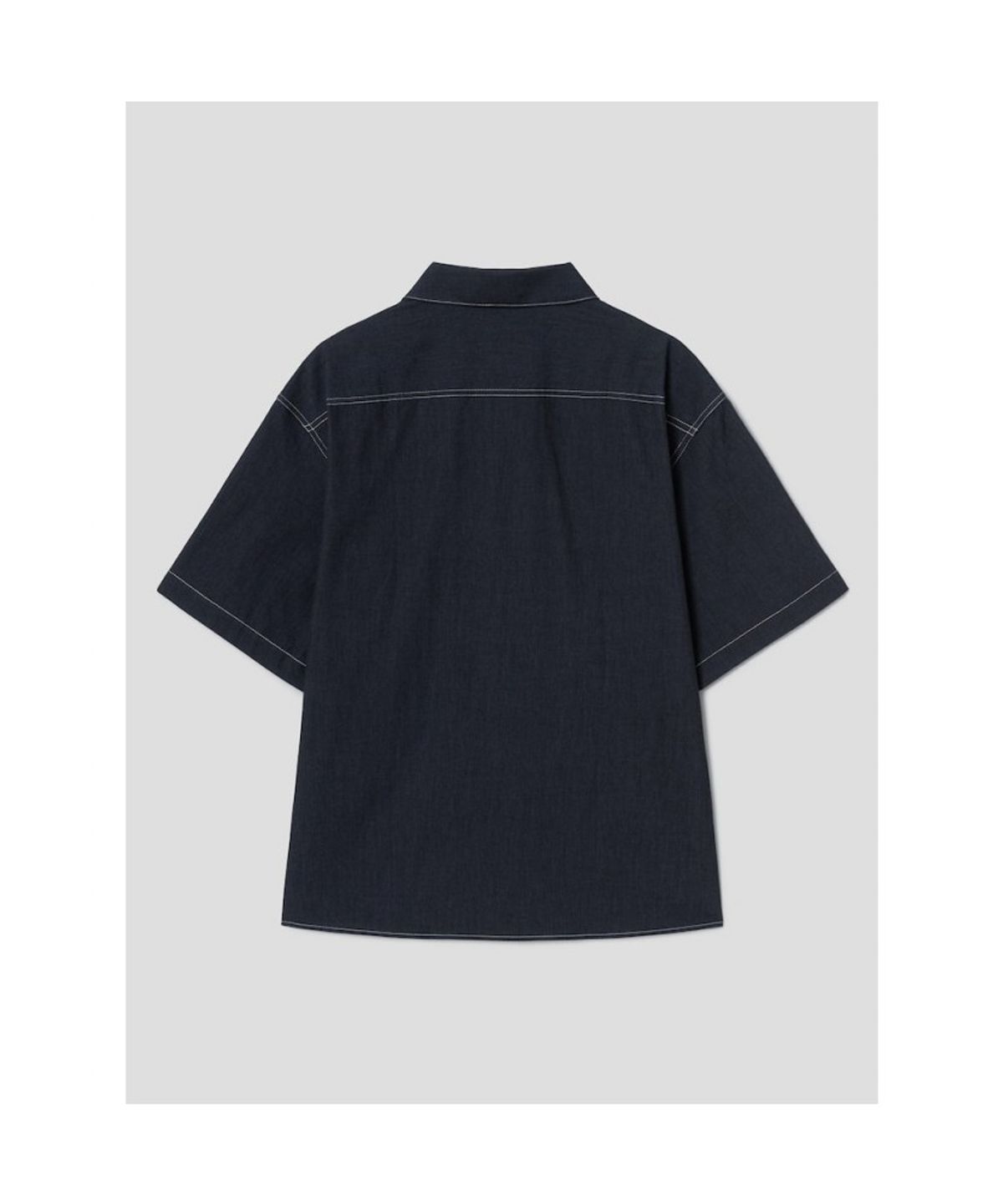 에잇세컨즈(8SECONDS) 탑스티치 스트라이프 반소매 셔츠  네이비