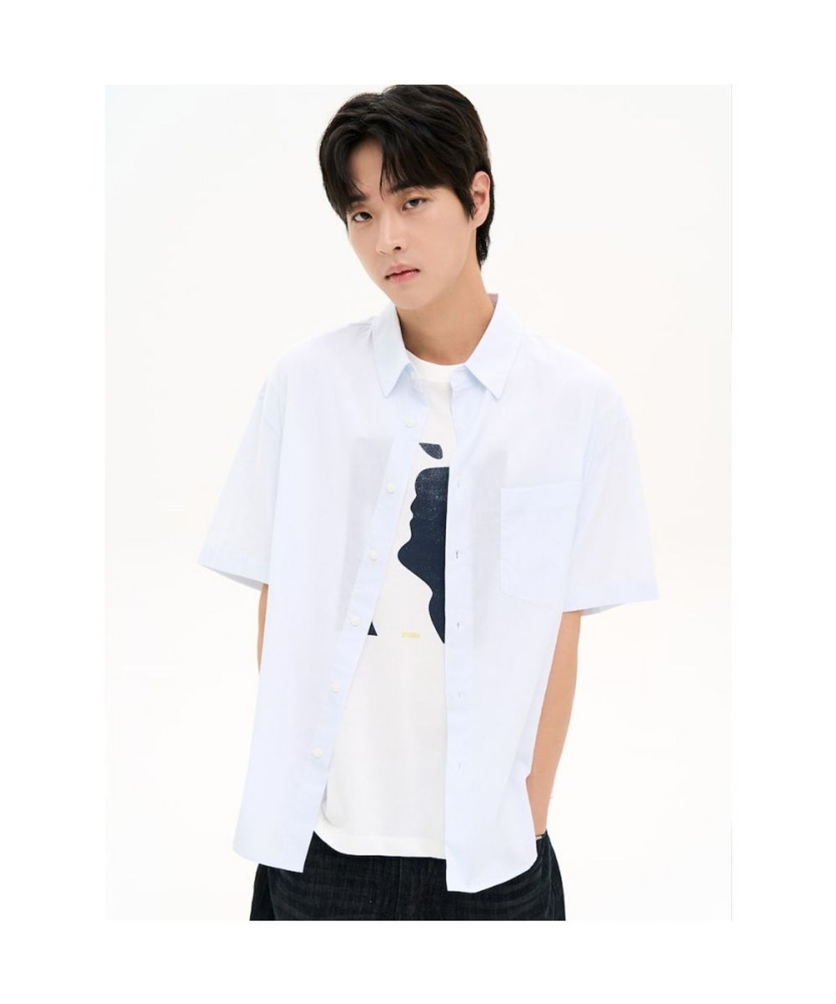 에잇세컨즈(8SECONDS) 텍스처드 스트라이프 반소매 셔츠  스카이 블루