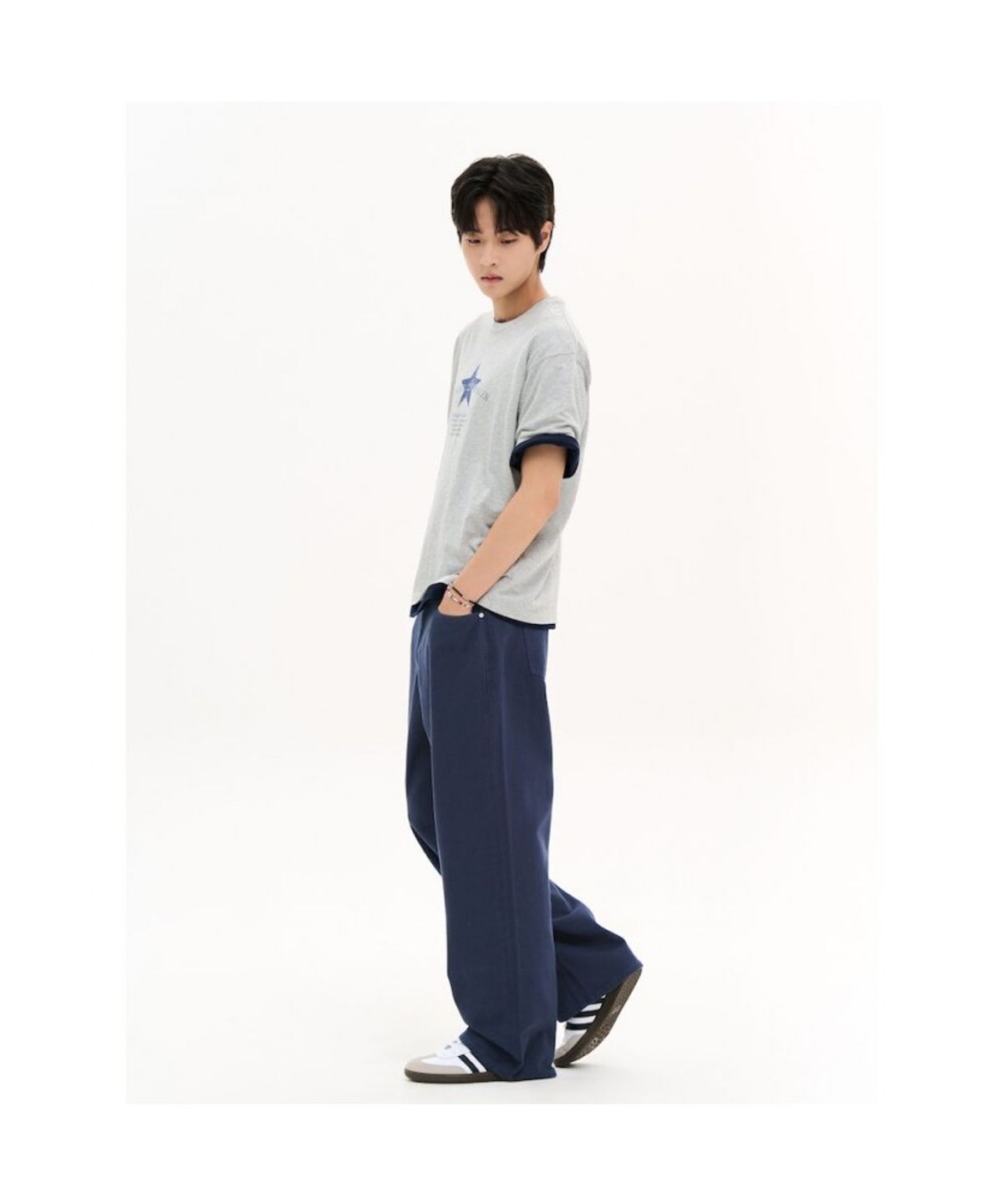 에잇세컨즈(8SECONDS) 컬러 가먼트다잉 와이드 코튼 팬츠  네이비