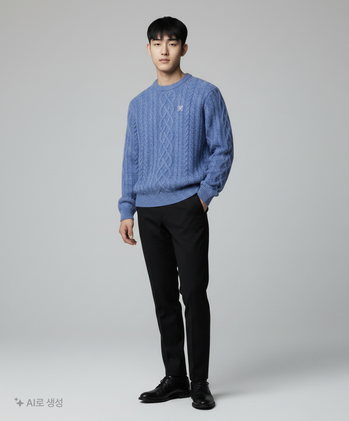 마틴플랜(MARTIN PLAN) Martin Symbol Cable Crewneck Knit - BLUE S