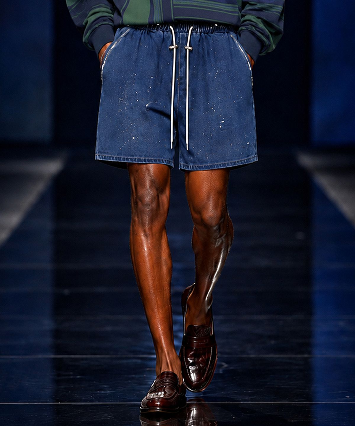 스트라이크(STRIKE) Atelier Painted Relaxed Denim Shorts (BLUE)