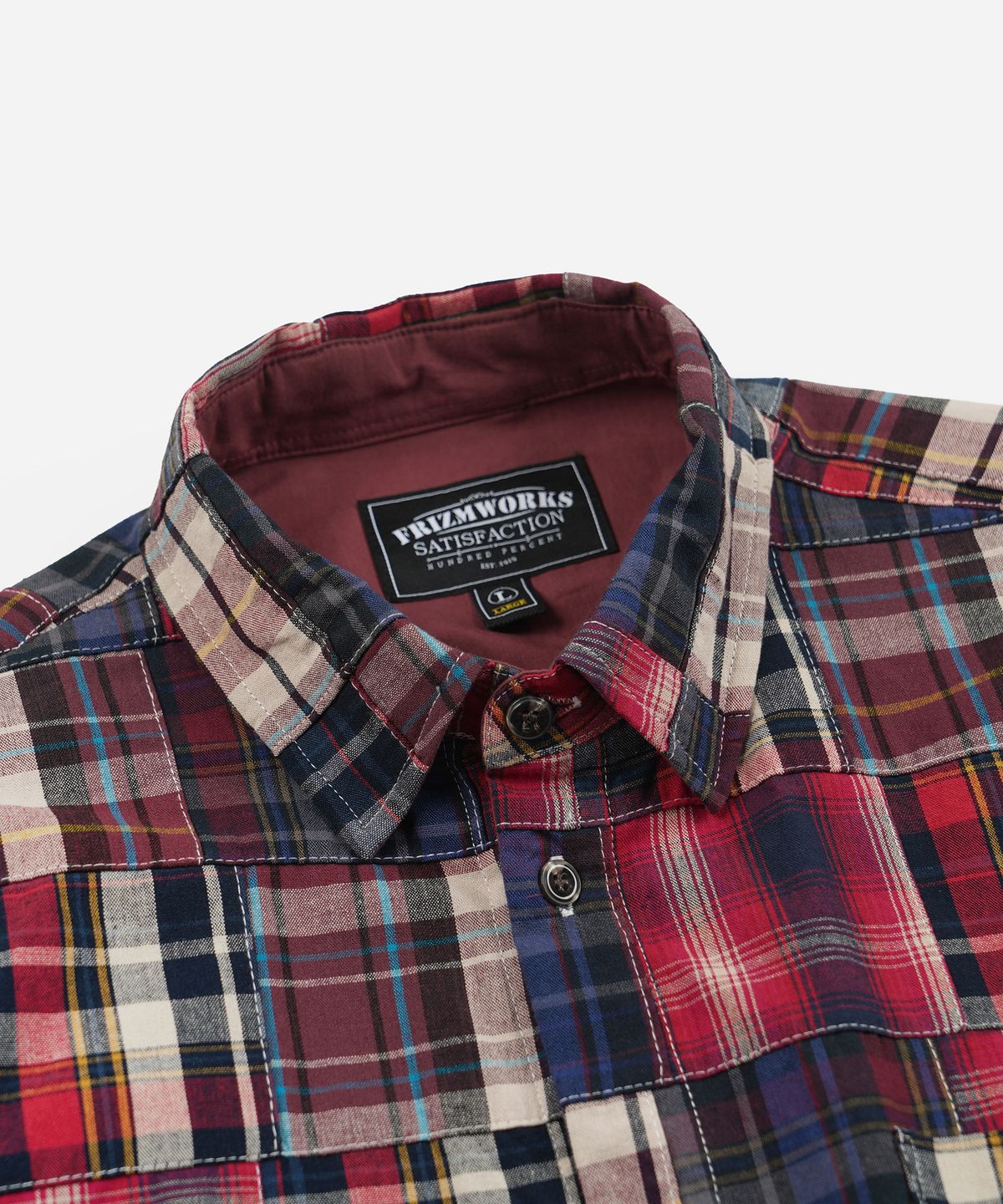 프리즘웍스(FRIZMWORKS) MADRAS PATCHWORK RELAXED SHIRT _ WINE