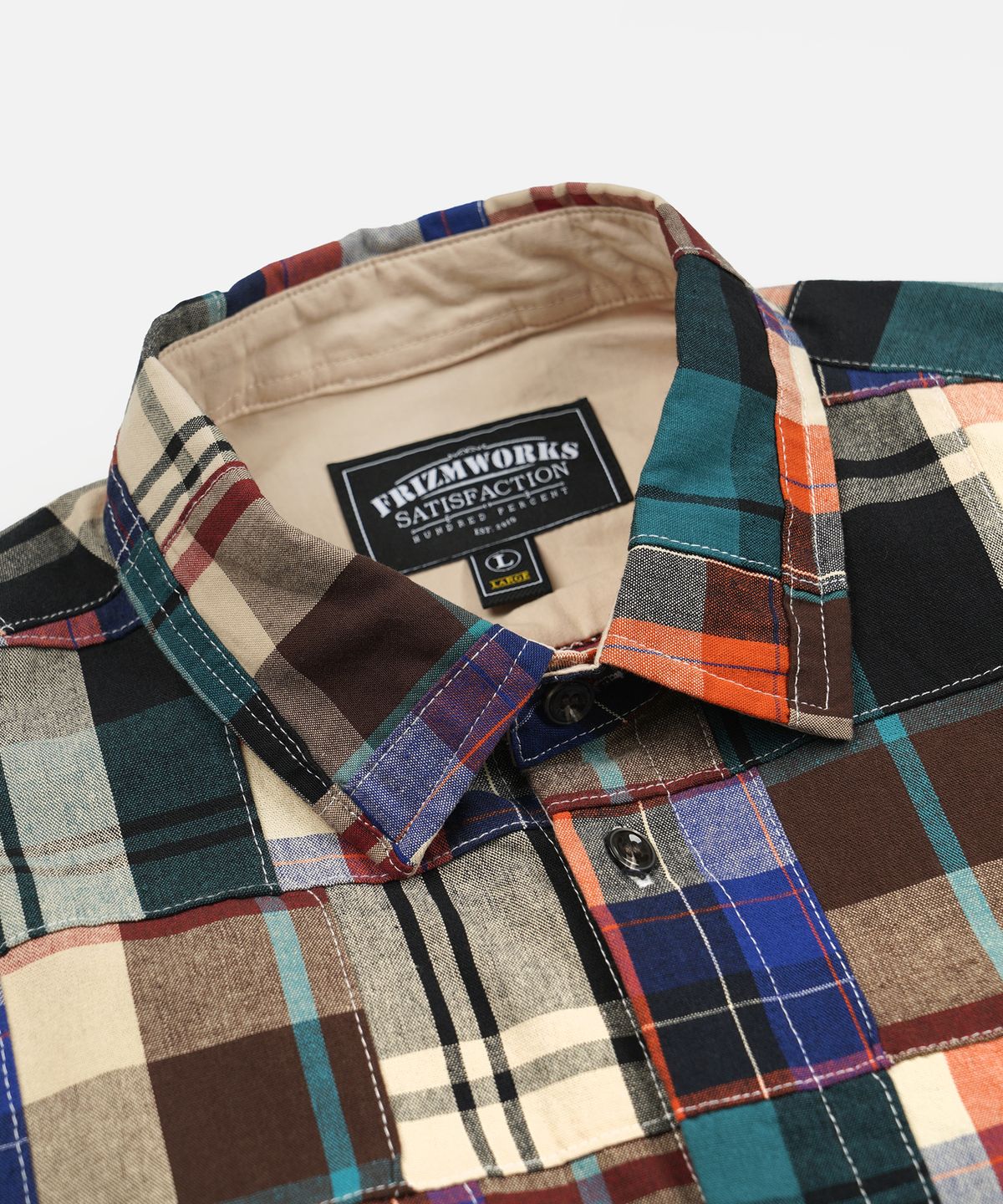 프리즘웍스(FRIZMWORKS) MADRAS PATCHWORK RELAXED SHIRT _ BEIGE