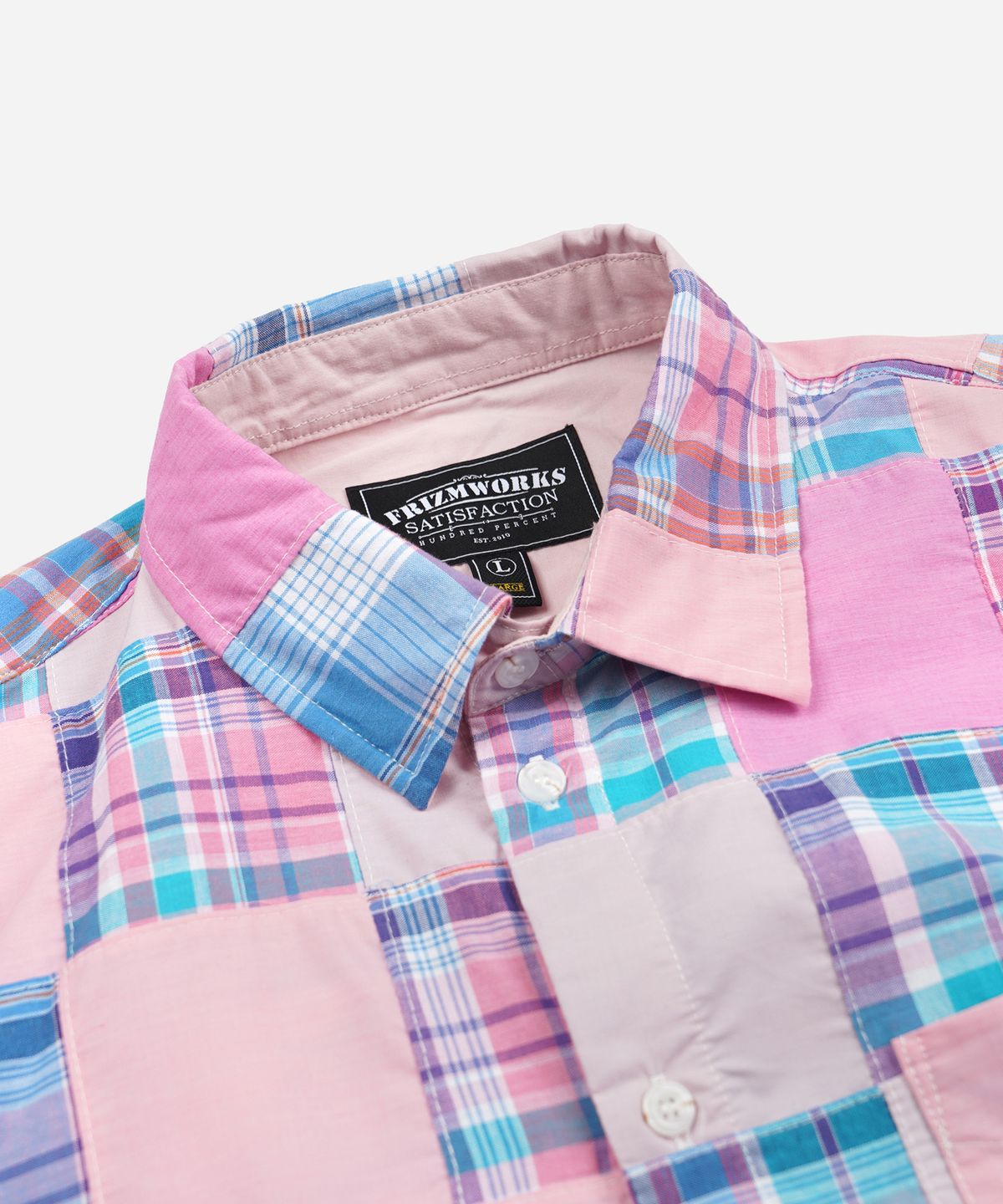 프리즘웍스(FRIZMWORKS) MADRAS PATCHWORK RELAXED SHIRT _ PINK