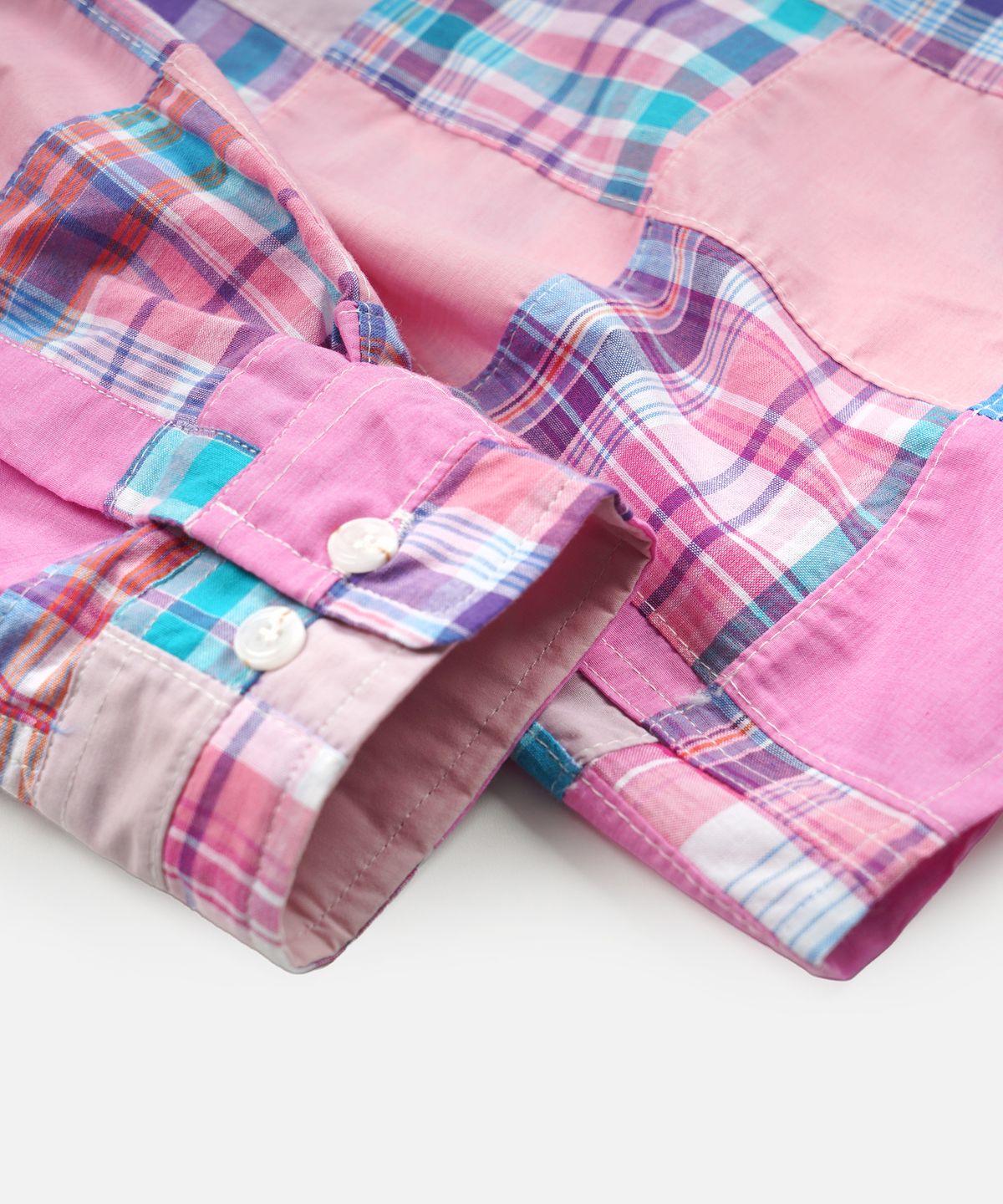 프리즘웍스(FRIZMWORKS) MADRAS PATCHWORK RELAXED SHIRT _ PINK
