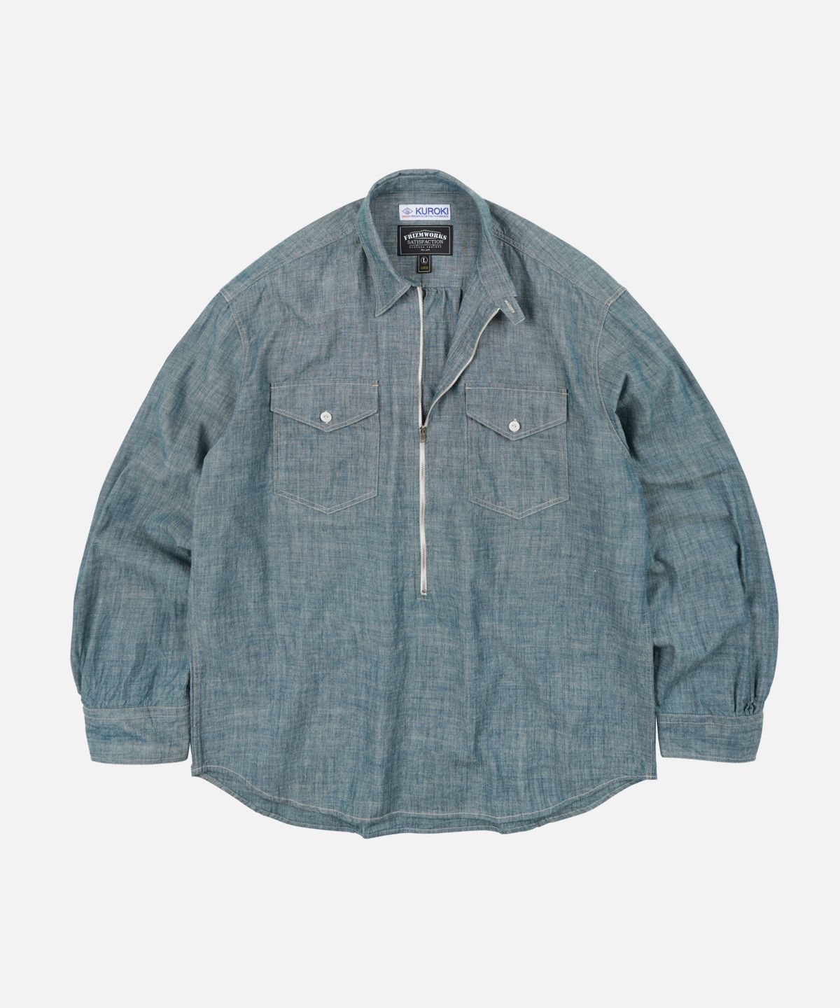 프리즘웍스(FRIZMWORKS) KUROKI CHAMBRAY HALF ZIP SHIRT _ WASHED BLUE