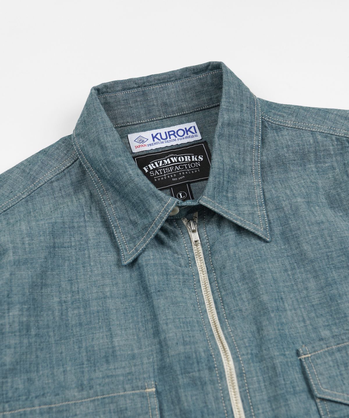 프리즘웍스(FRIZMWORKS) KUROKI CHAMBRAY HALF ZIP SHIRT _ WASHED BLUE