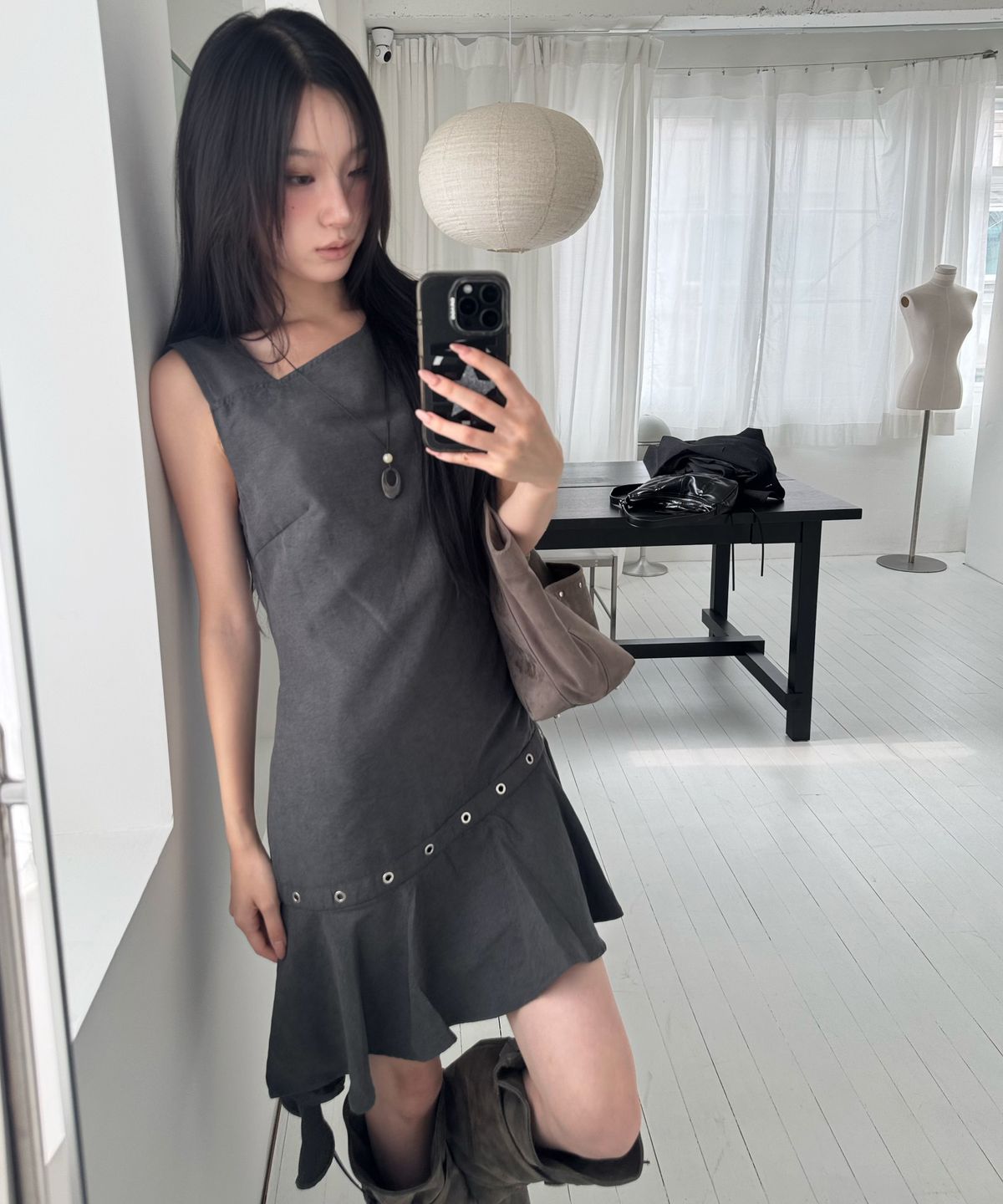 미쏘(MIXXO) 비대칭 레이어드 미니 원피스_MIWOWGT01C