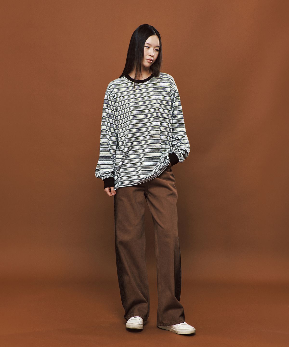 플랙 우먼(PLAC WOMEN) 스트라이프 포켓 티셔츠 블랙