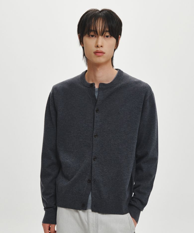 워셔블 울실크 베이직 라운드 가디건_차콜