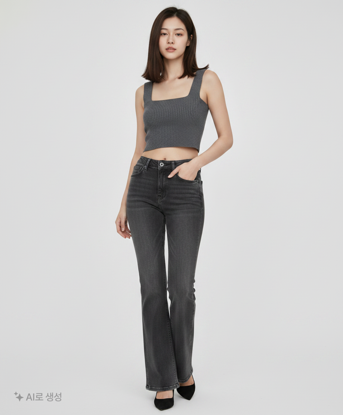 잠뱅이(JAMBANGEE) 여)그레이 더블오비 부츠컷 데님_AO3DNE555 64~88