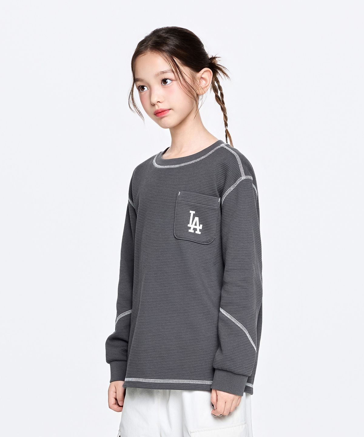 엠엘비 키즈(MLB KIDS) 스트릿 아트웍 와플지 티셔츠 LA (D.Grey)