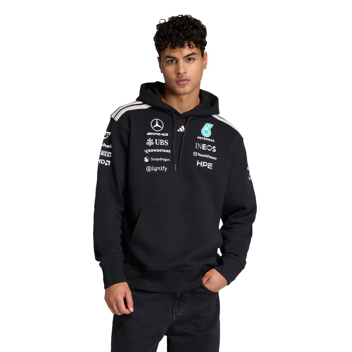 아디다스(ADIDAS) 메르세데스 AMG F1 팀 드라이버 후드 스웨트셔츠 - 블랙 / KF0166