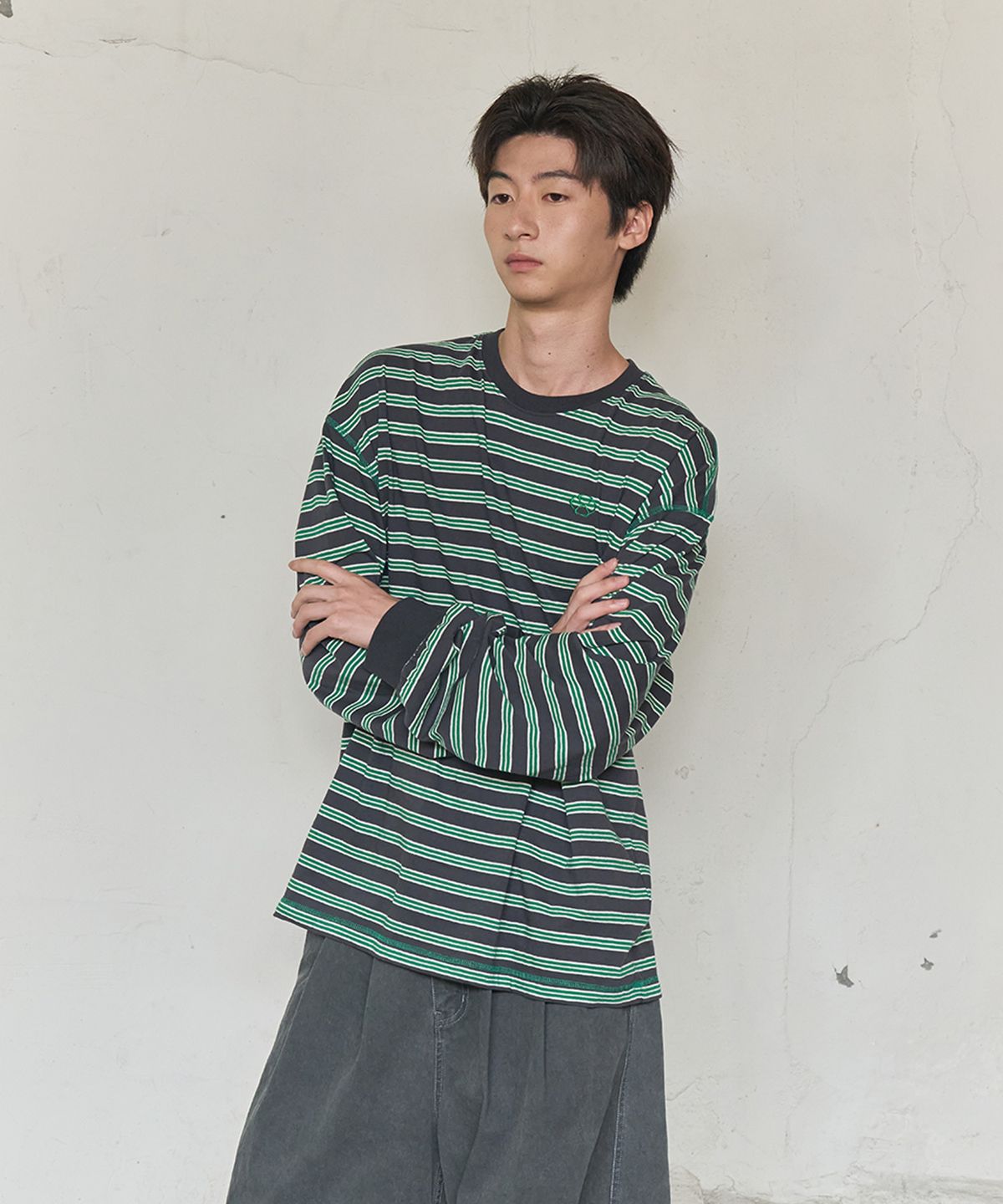 논타입(NONTYPE) MULTI STRIPE LONG SLEEVE (GREEN)