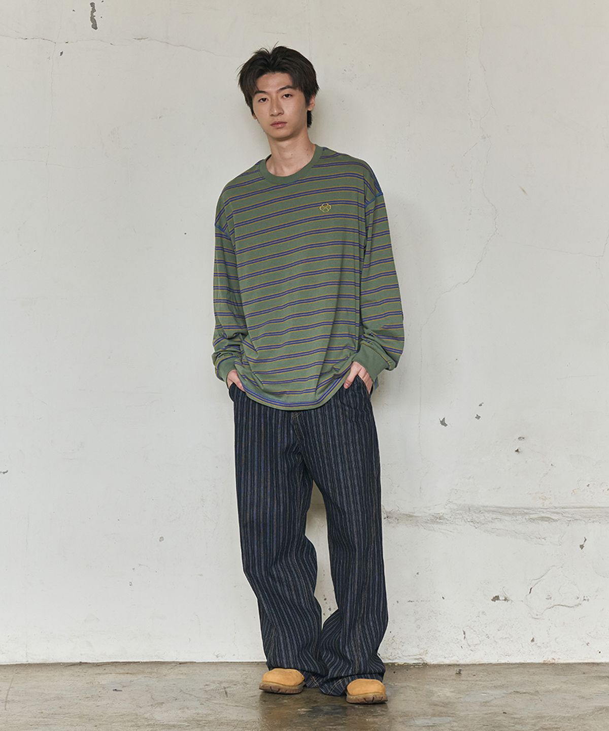 논타입(NONTYPE) MULTI STRIPE LONG SLEEVE (KHAKI)