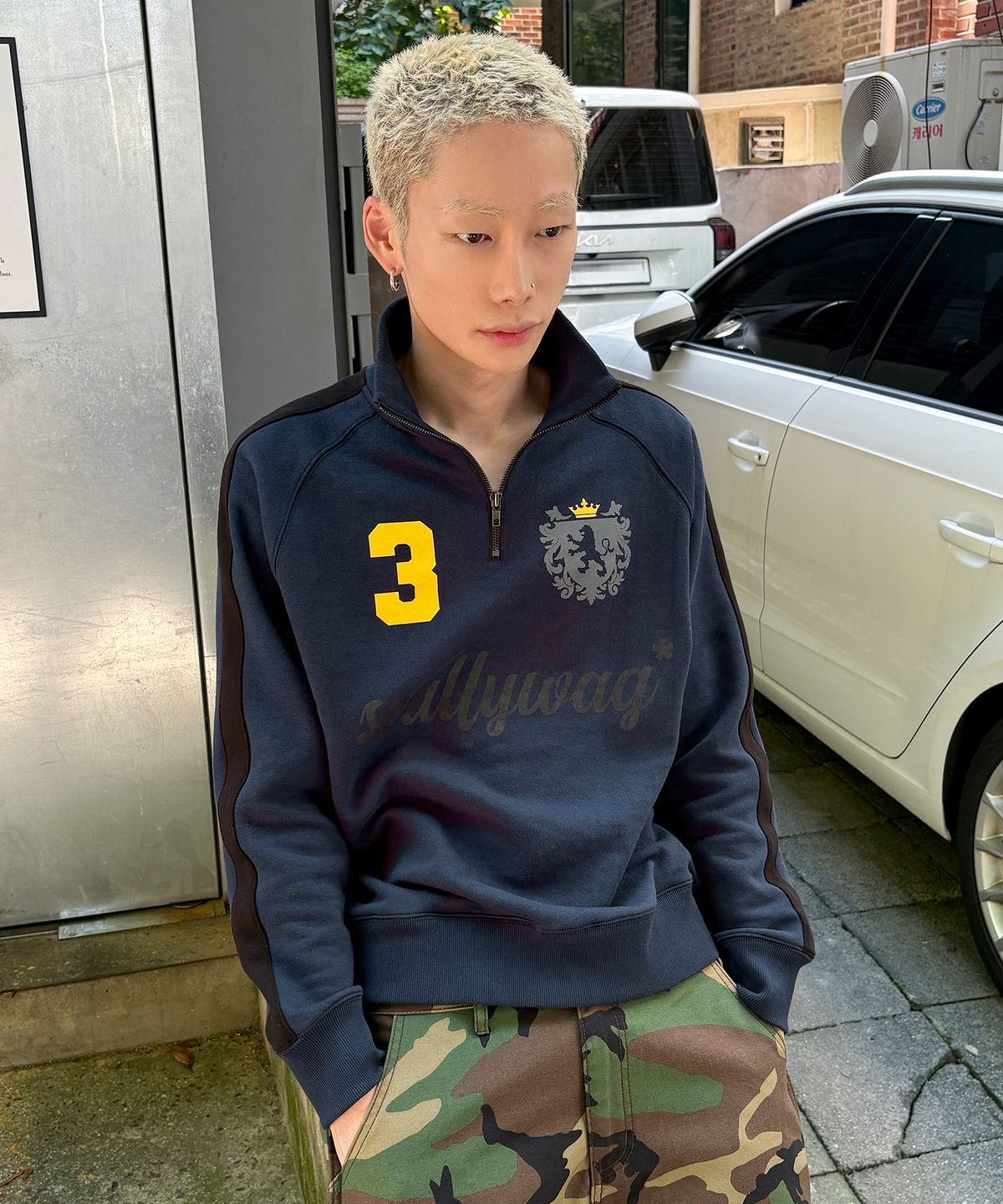 스켈리웩(SCALLYWAG) 트랙 하프집업 스웨트 셔츠[네이비]