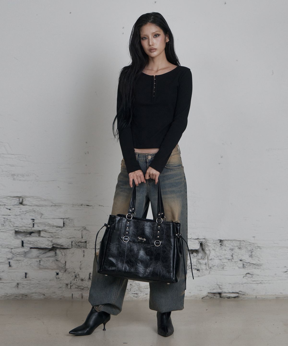 큐리티(CURETTY) C HOOK FRONT OPEN T-SHIRT_BLACK