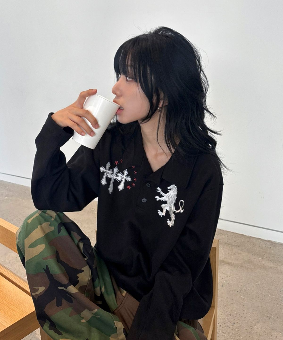 스켈리웩(SCALLYWAG) 라이온 폴로 롱 슬리브[블랙]