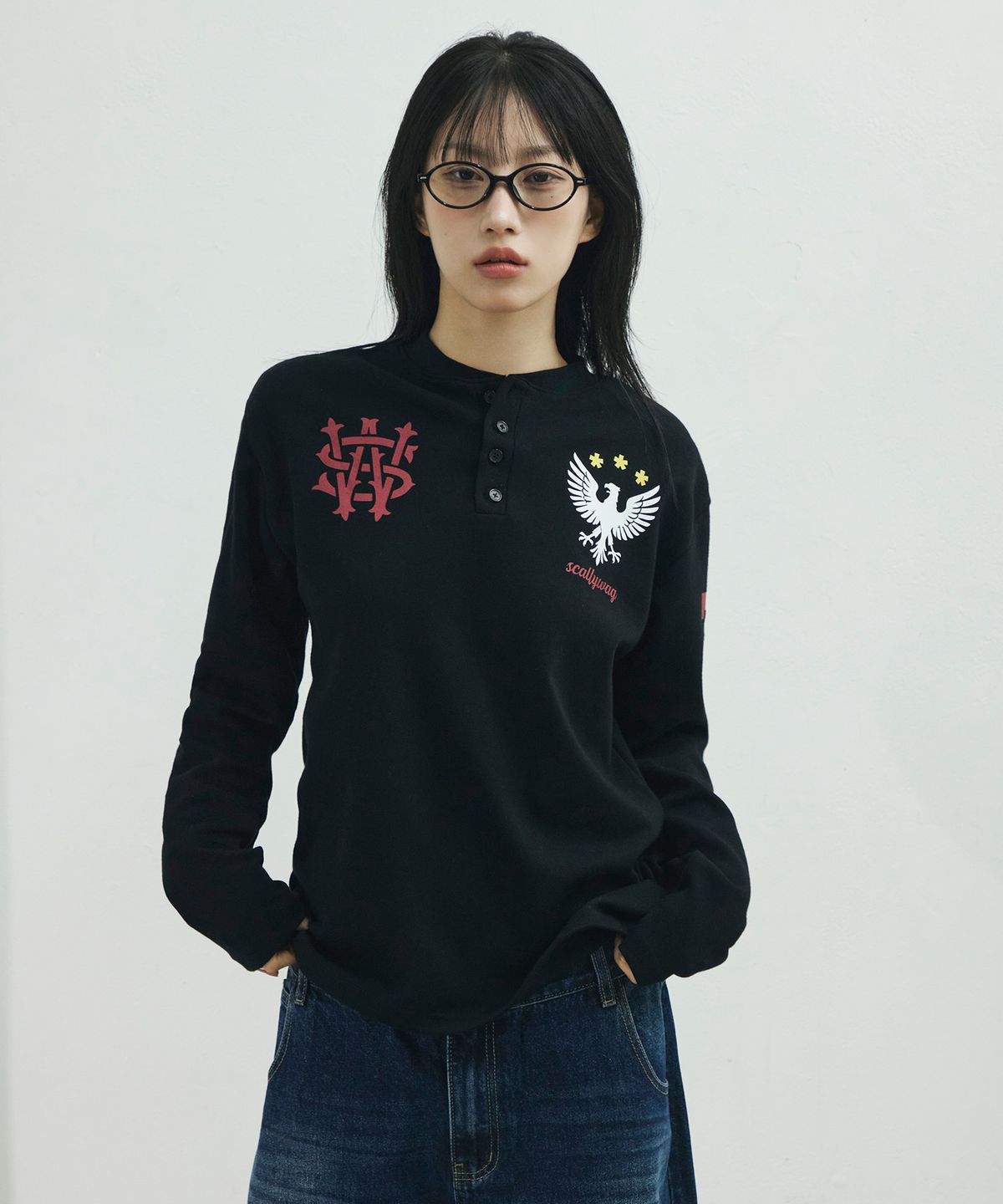 스켈리웩(SCALLYWAG) 팔콘 헨리넥 롱 슬리브[블랙]